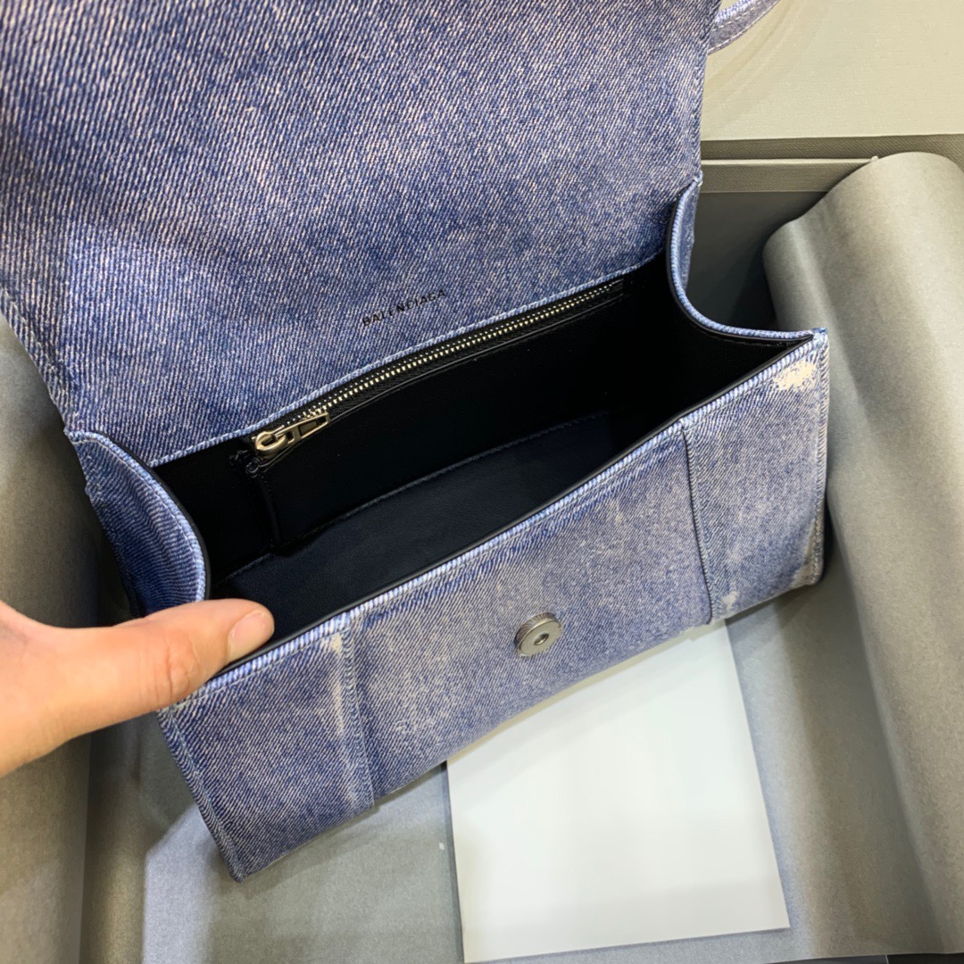 Balenciaga Hourglass Small Handbag In Blue Denim Printed, For Women, Women’s Bags 9in/23cm 5935462104W9064