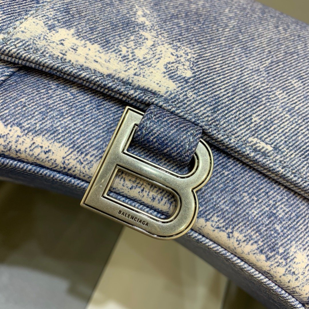 Balenciaga Hourglass Small Handbag In Blue Denim Printed, For Women, Women’s Bags 9in/23cm 5935462104W9064