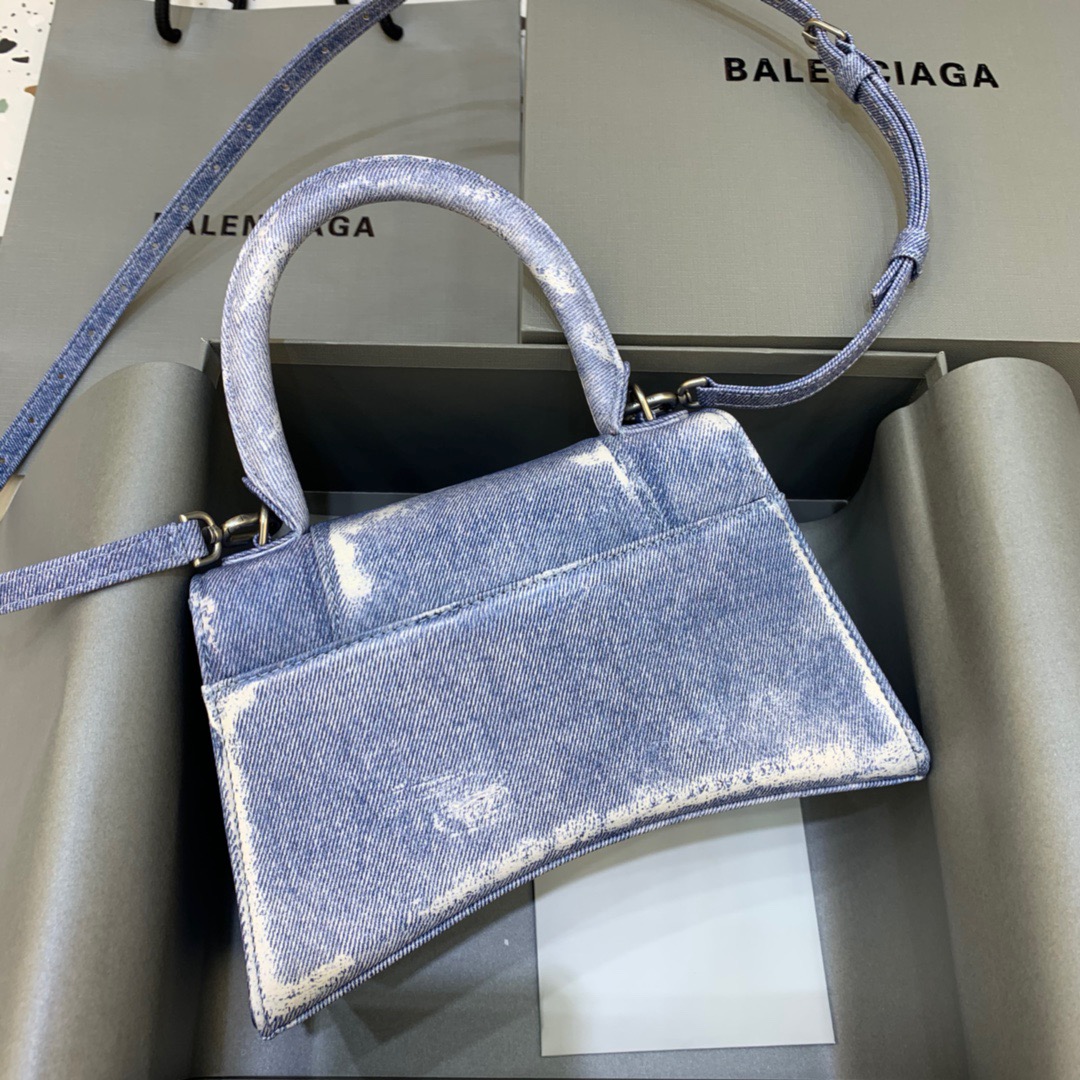Balenciaga Hourglass Small Handbag In Blue Denim Printed, For Women, Women’s Bags 9in/23cm 5935462104W9064