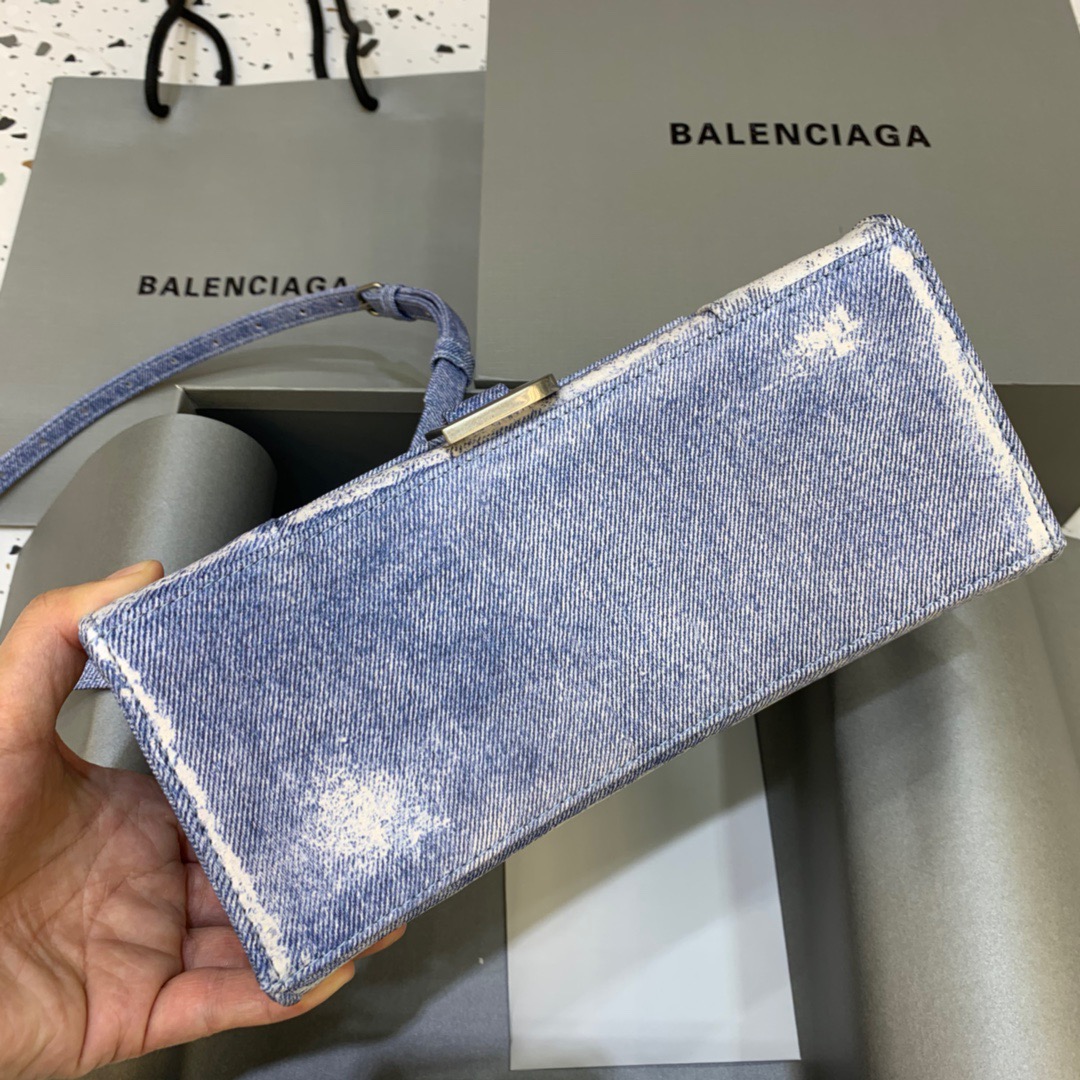Balenciaga Hourglass Small Handbag In Blue Denim Printed, For Women, Women’s Bags 9in/23cm 5935462104W9064