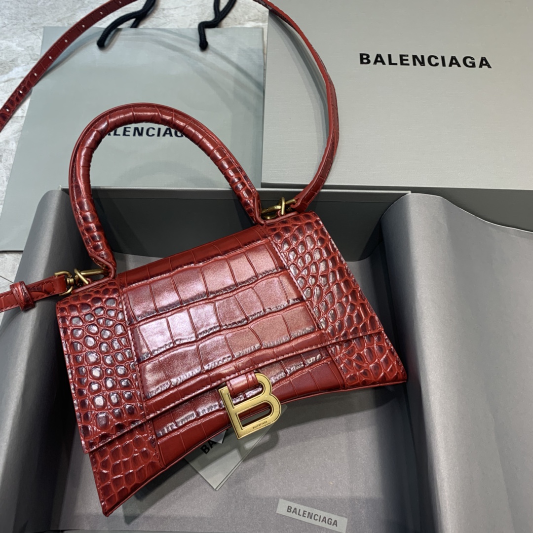 Balenciaga Hourglass Small Handbag In Dark Red, For Women, Women’s Bags 9in/23cm 5935461LRG