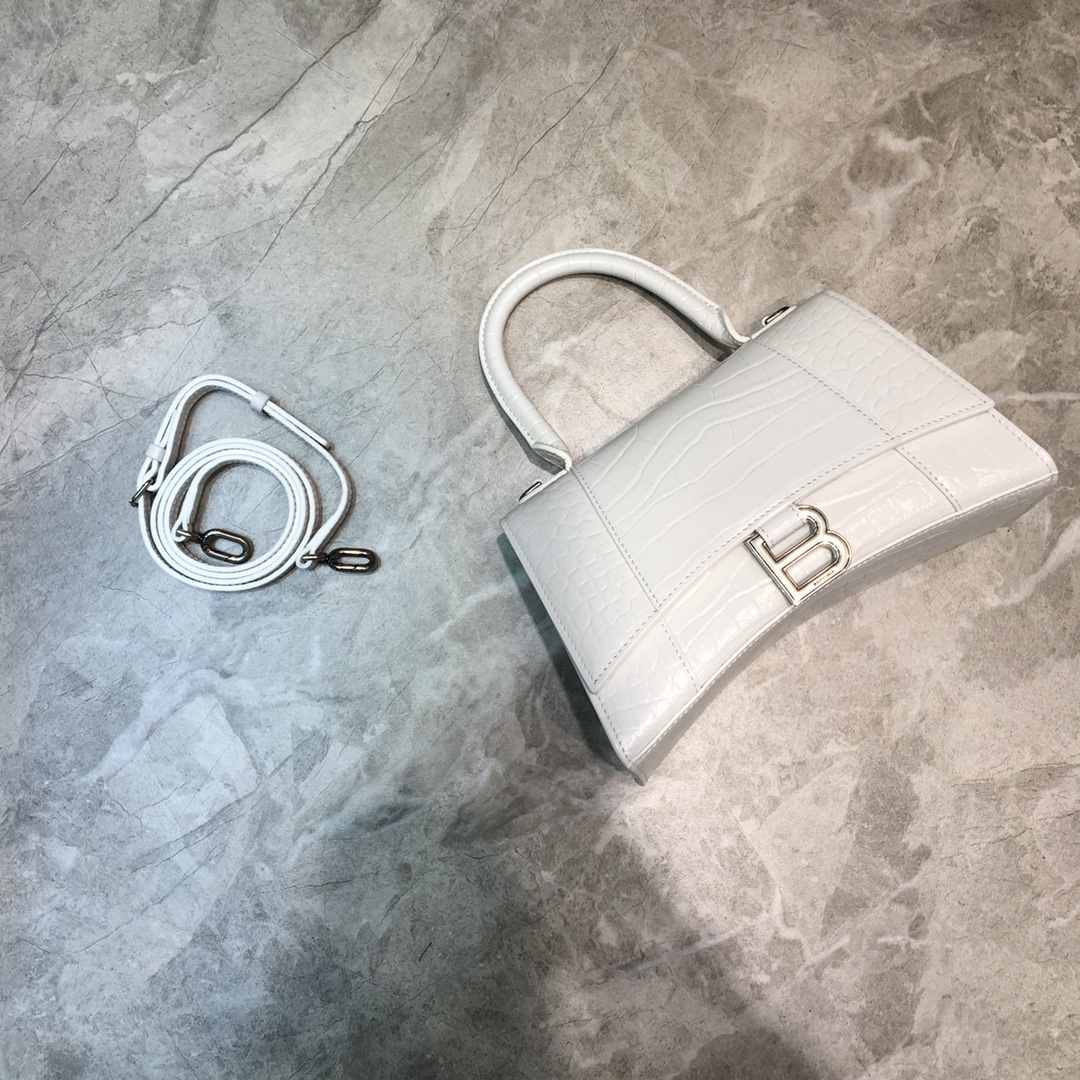 Balenciaga Hourglass Small Handbag In White, For Women, Women’s Bags 9in/23cm 5935461LR6Y9016