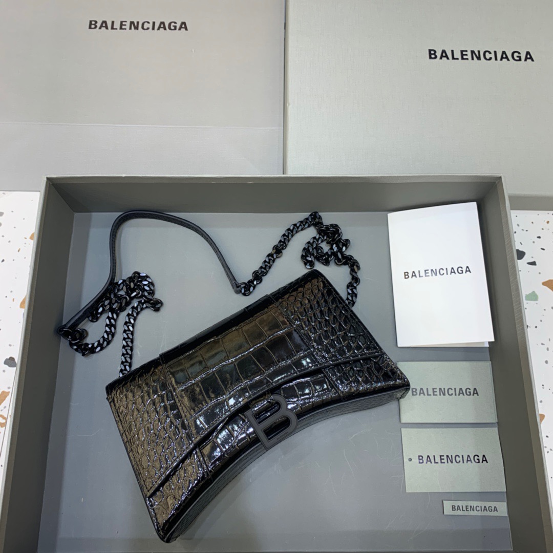 Balenciaga Hourglass Wallet On Chain in Black, For Women, Women’s Bags 9in/23cm