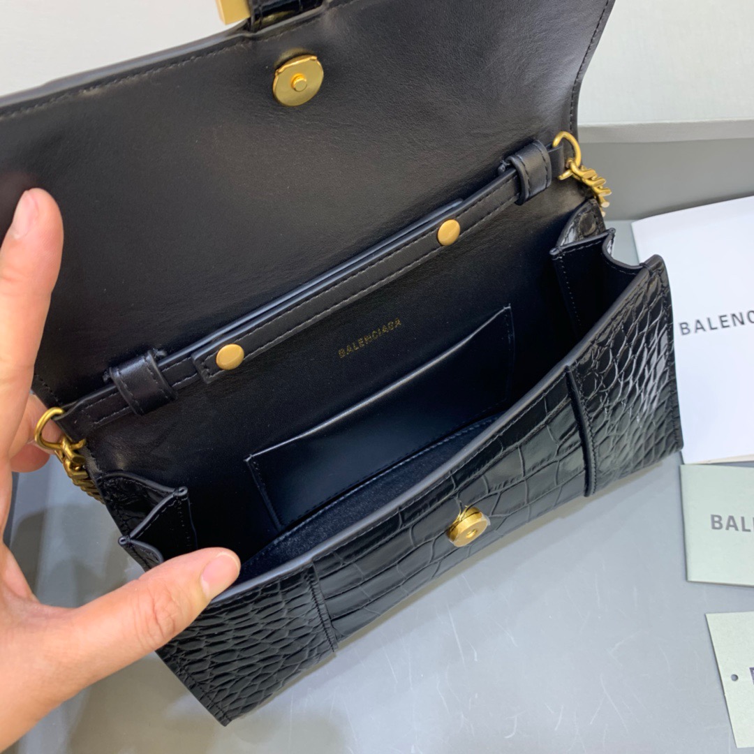 Balenciaga Hourglass Wallet On Chain in Black, For Women, Women’s Bags 9in/23cm