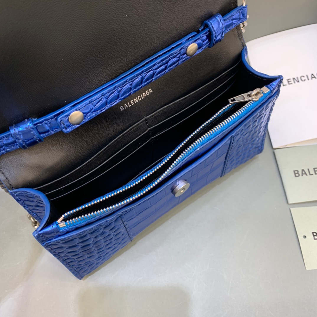 Balenciaga Hourglass Wallet On Chain in Blue, For Women, Women’s Bags 7.6in/19cm