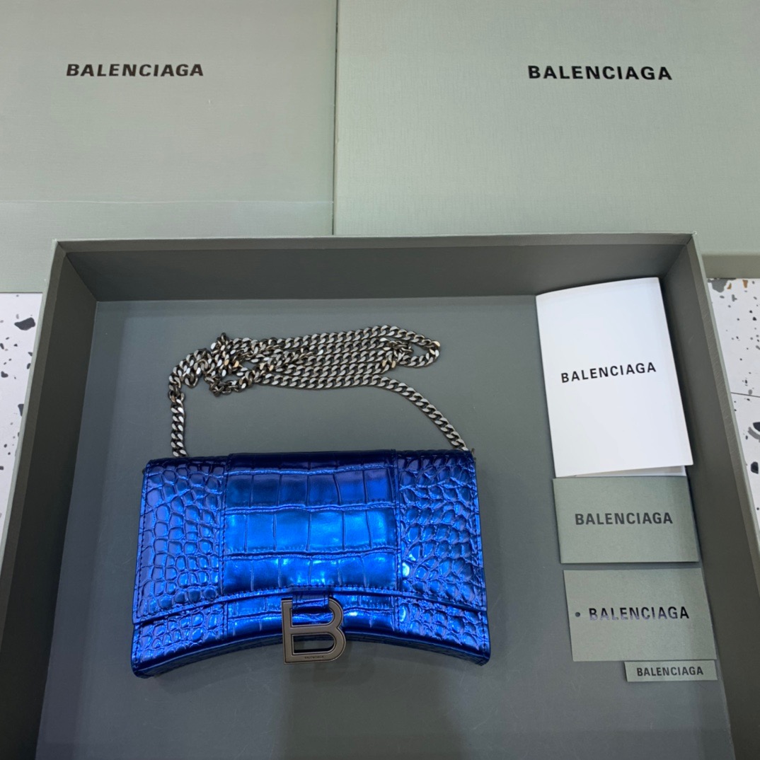 Balenciaga Hourglass Wallet On Chain in Blue, For Women, Women’s Bags 7.6in/19cm