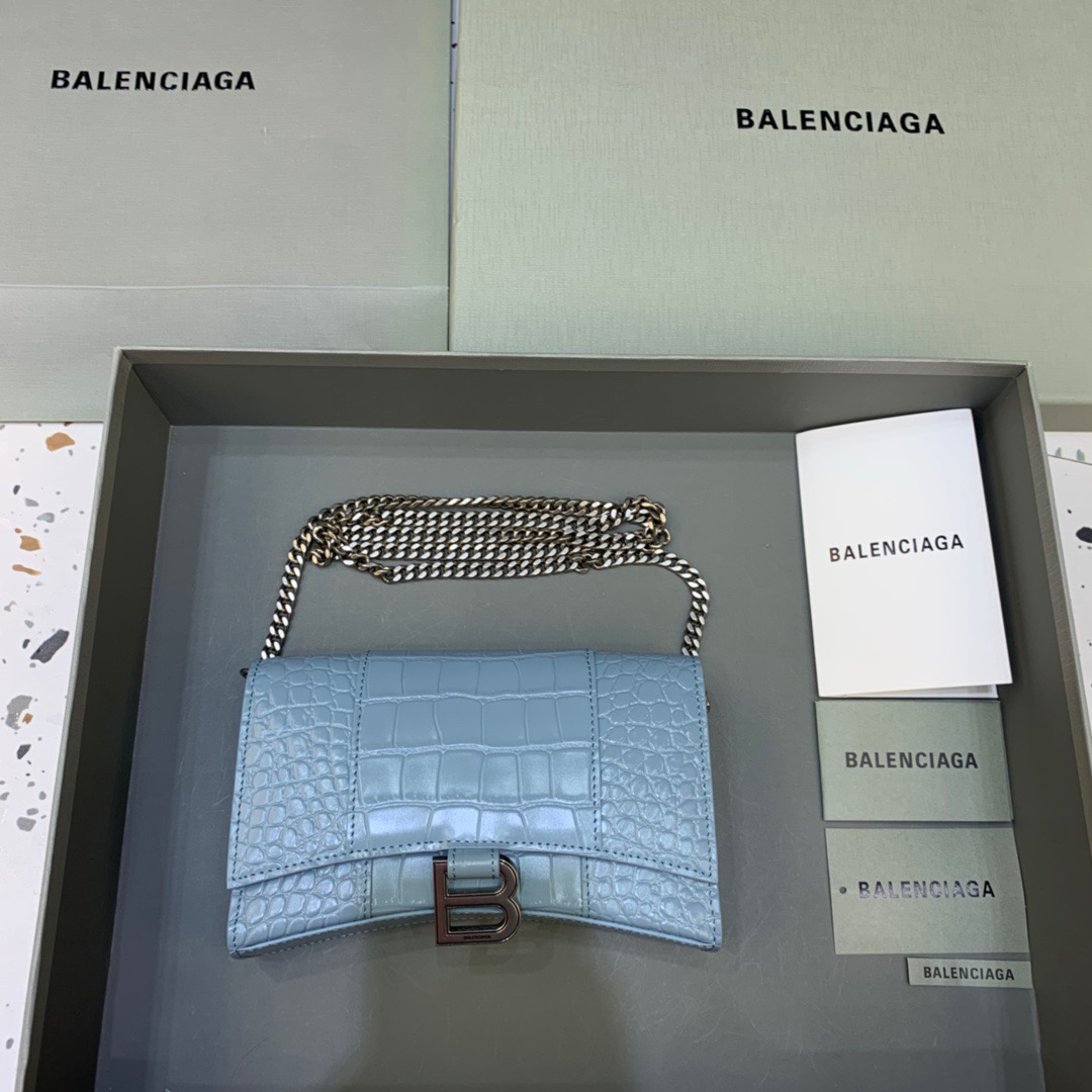 Balenciaga Hourglass Wallet On Chain in Blue, For Women, Women’s Bags 7.6in/19cm