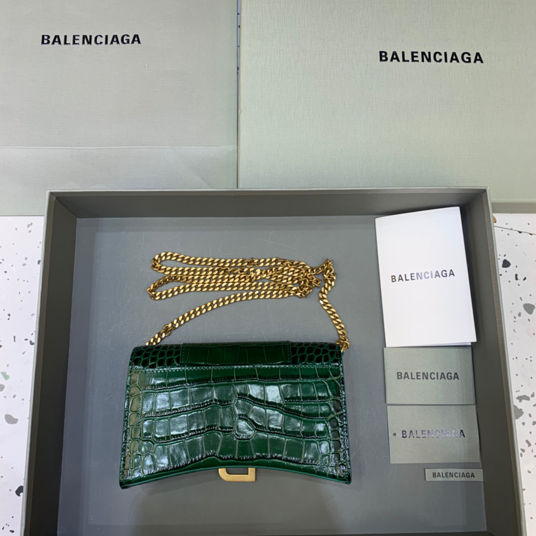 Balenciaga Hourglass Wallet On Chain in Dark Green, For Women, Women’s Bags 7.6in/19cm 6560501LRG