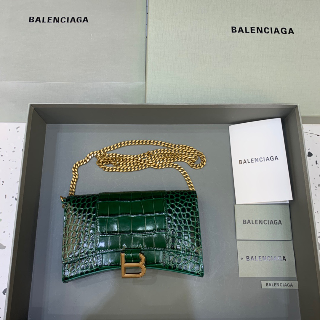 Balenciaga Hourglass Wallet On Chain in Dark Green, For Women, Women’s Bags 7.6in/19cm 6560501LRG