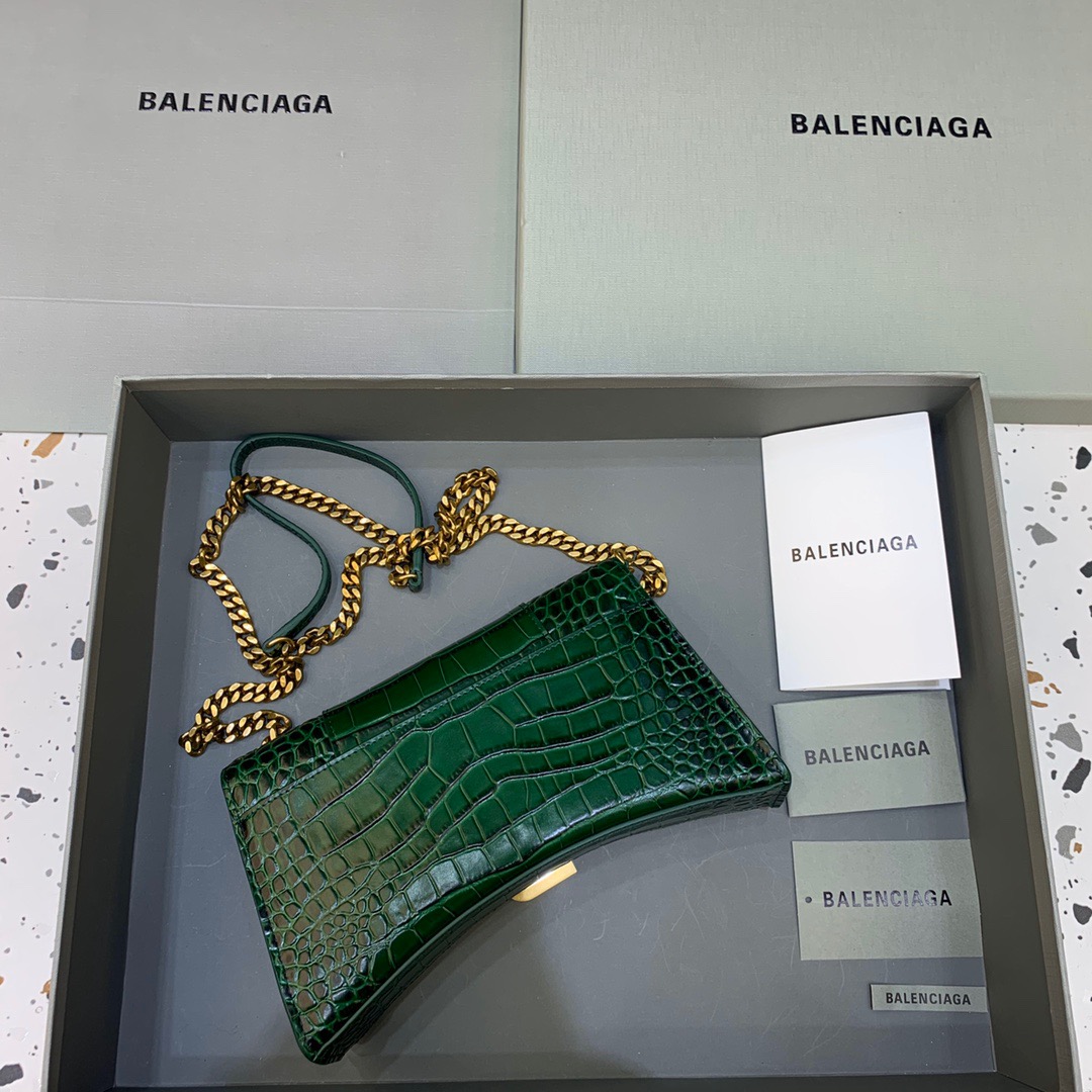 Balenciaga Hourglass Wallet On Chain in Dark Green, For Women, Women’s Bags 9in/23cm