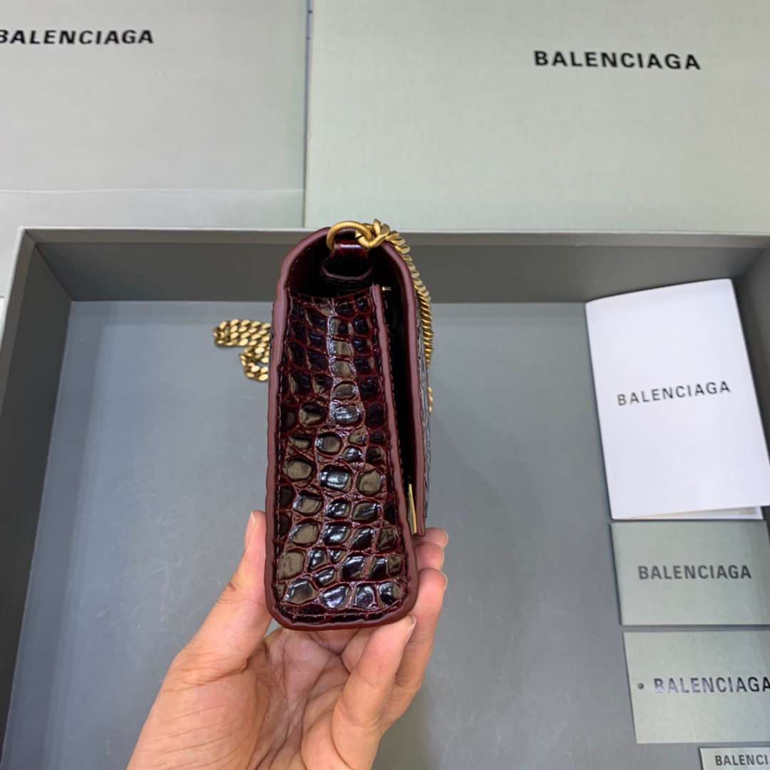 Balenciaga Hourglass Wallet On Chain in Dark Red, For Women, Women’s Bags 7.6in/19cm