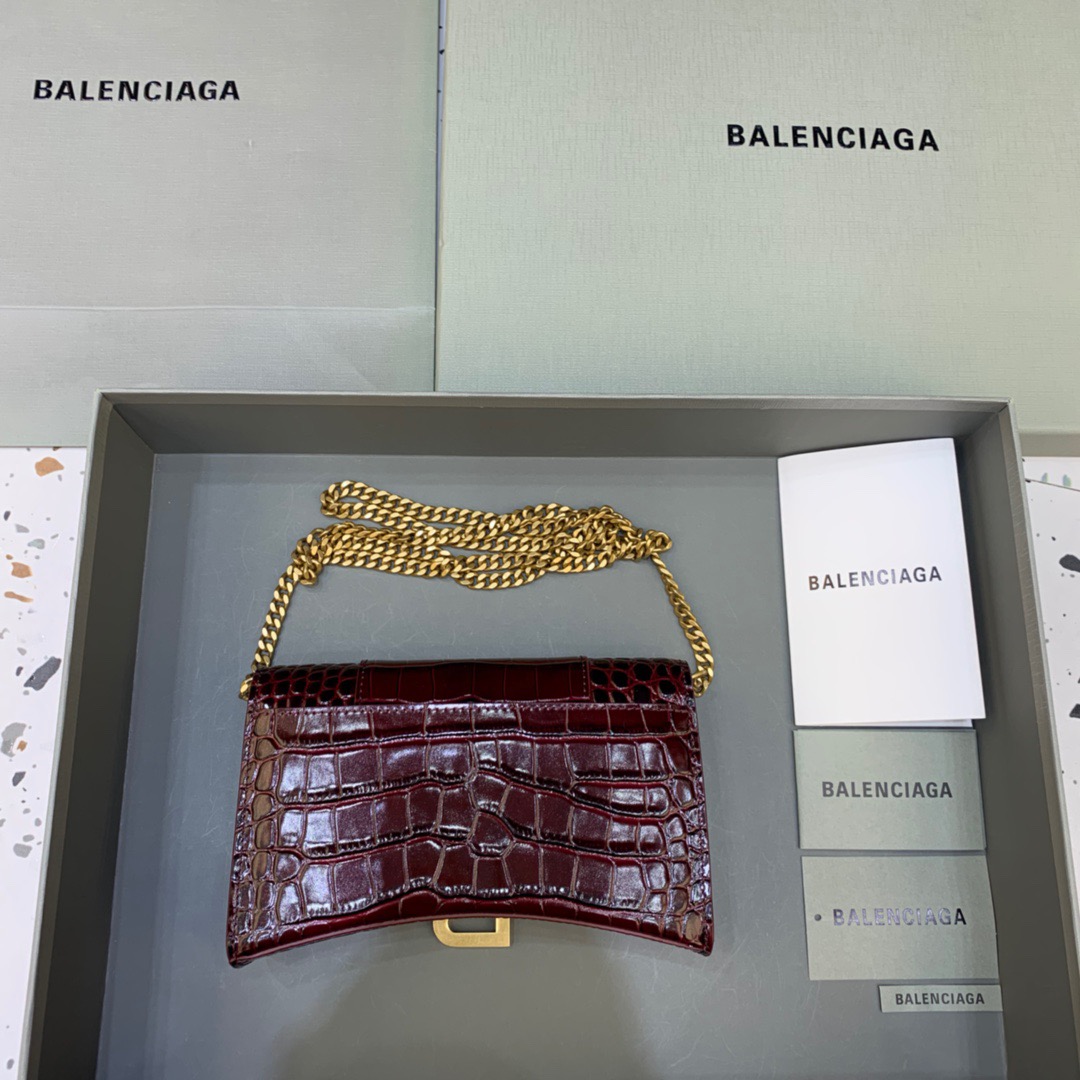 Balenciaga Hourglass Wallet On Chain in Dark Red, For Women, Women’s Bags 7.6in/19cm