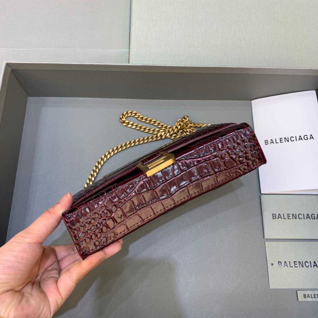 Balenciaga Hourglass Wallet On Chain in Dark Red, For Women, Women’s Bags 7.6in/19cm