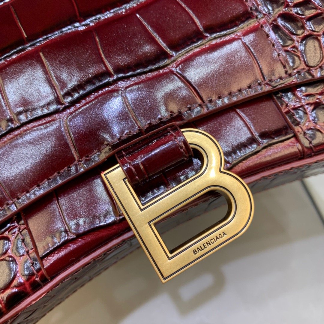 Balenciaga Hourglass Wallet On Chain in Dark Red, For Women, Women’s Bags 7.6in/19cm