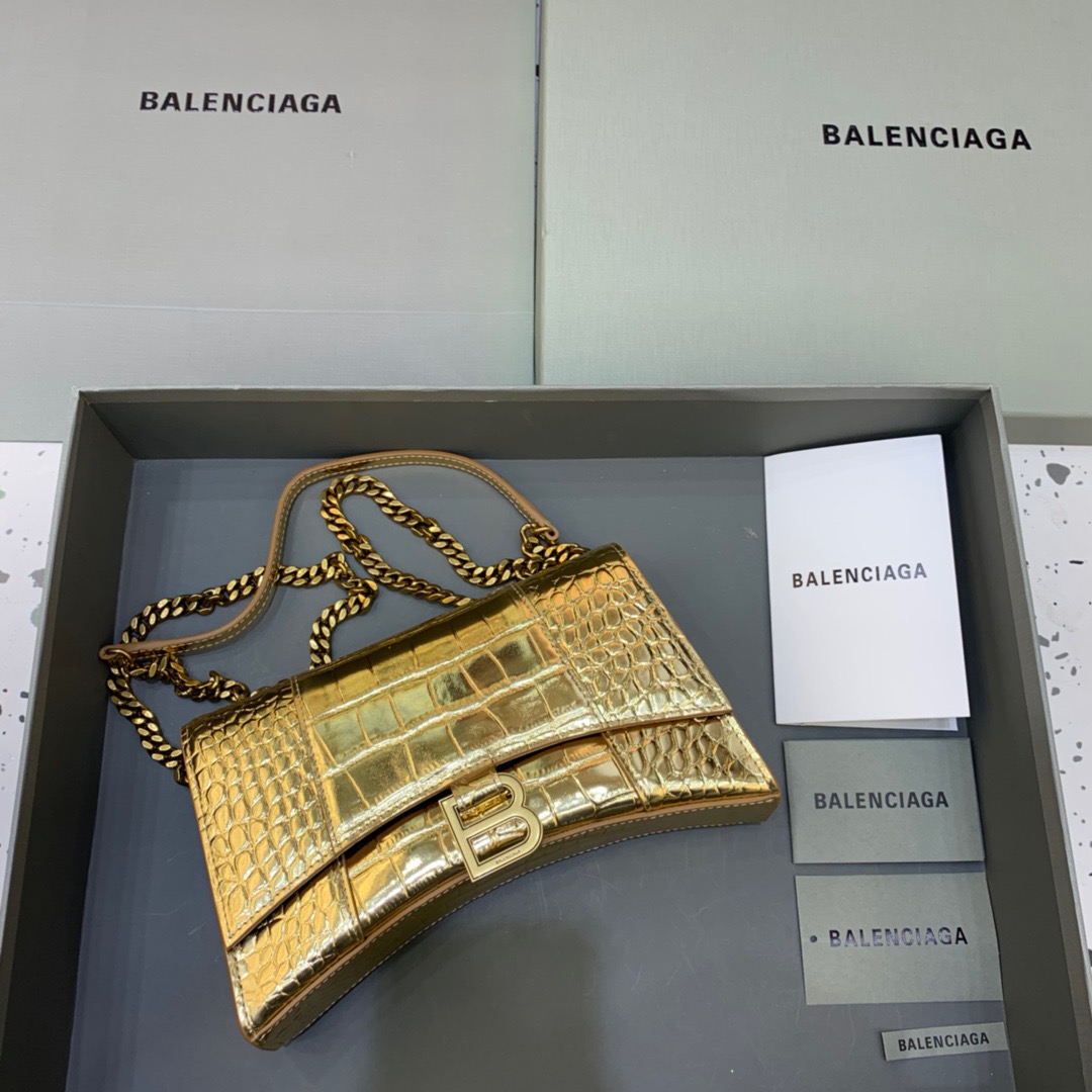 Balenciaga Hourglass Wallet On Chain in Gold, For Women, Women’s Bags 9in/23cm