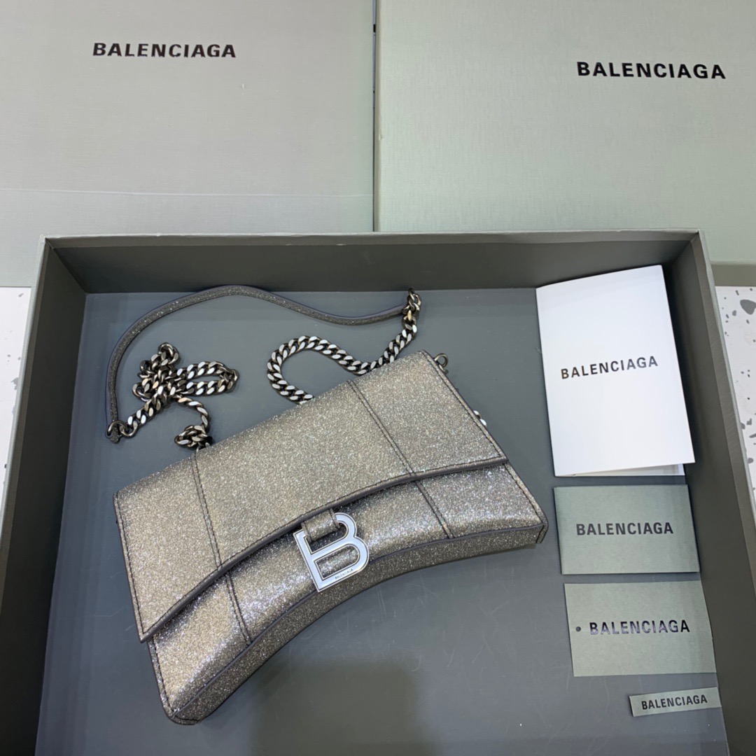 Balenciaga Hourglass Wallet On Chain in Golden Gray, For Women, Women’s Bags 9in/23cm