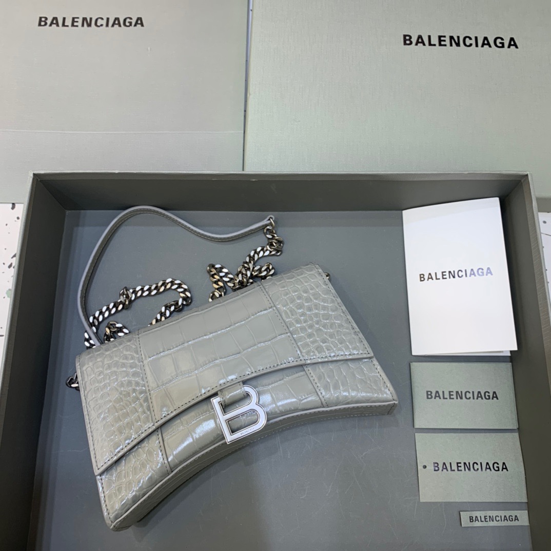 Balenciaga Hourglass Wallet On Chain in Gray, For Women, Women’s Bags 9in/23cm