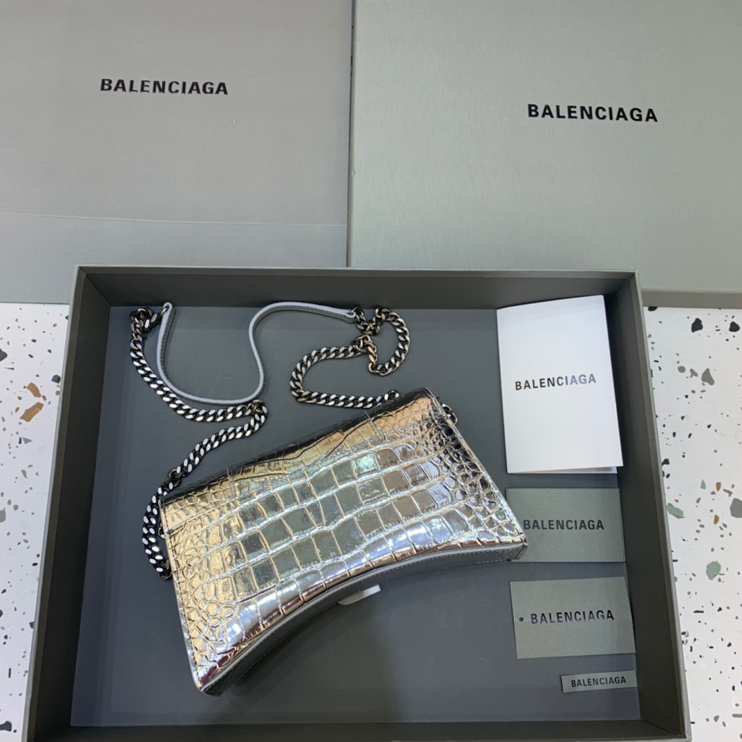 Balenciaga Hourglass Wallet On Chain in Sliver, For Women, Women’s Bags 9in/23cm