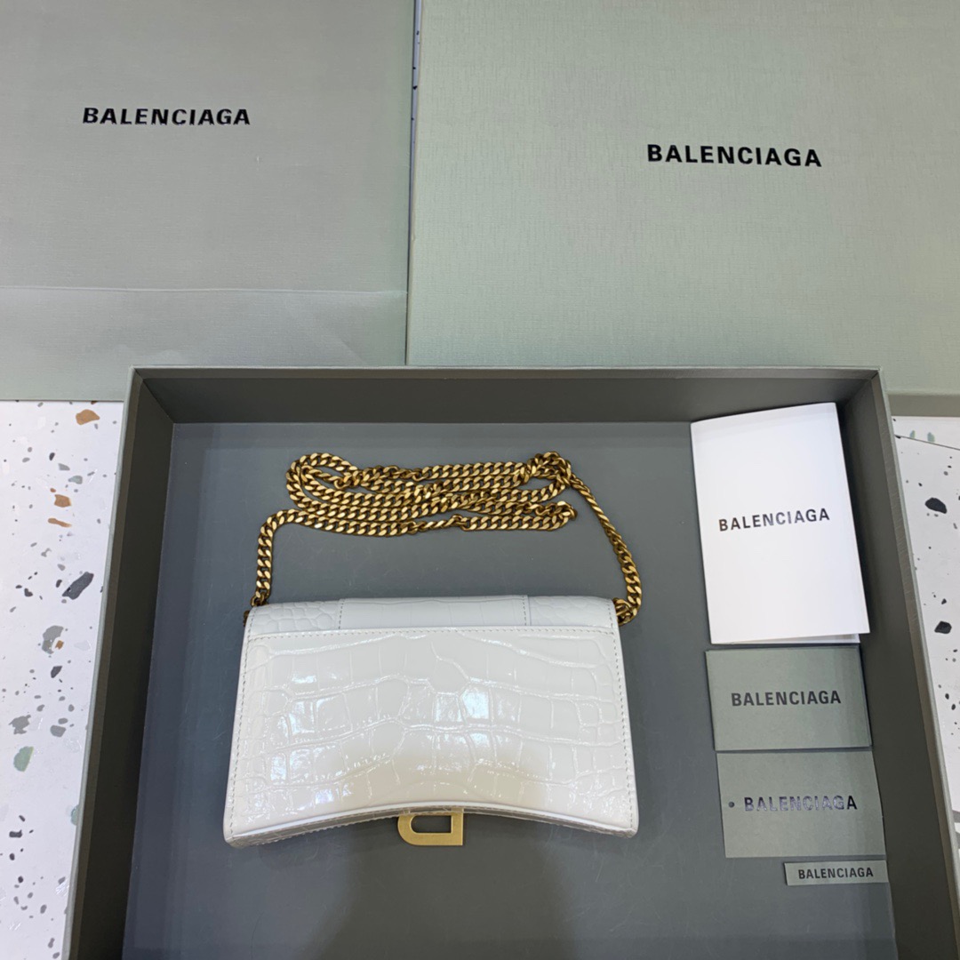 Balenciaga Hourglass Wallet On Chain in White, For Women, Women’s Bags 7.6in/19cm 6560501LRG