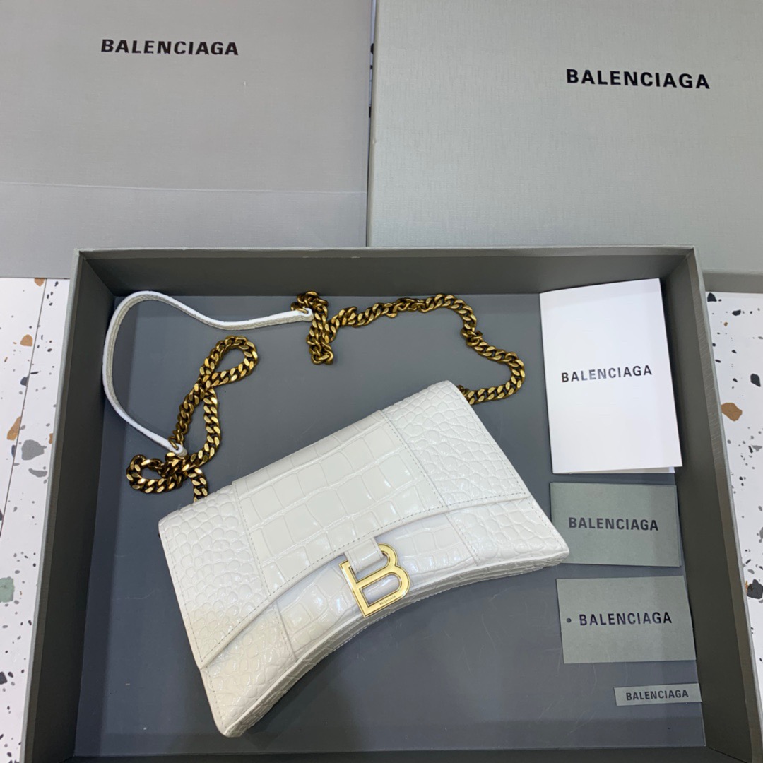 Balenciaga Hourglass Wallet On Chain in White, For Women, Women’s Bags 9in/23cm
