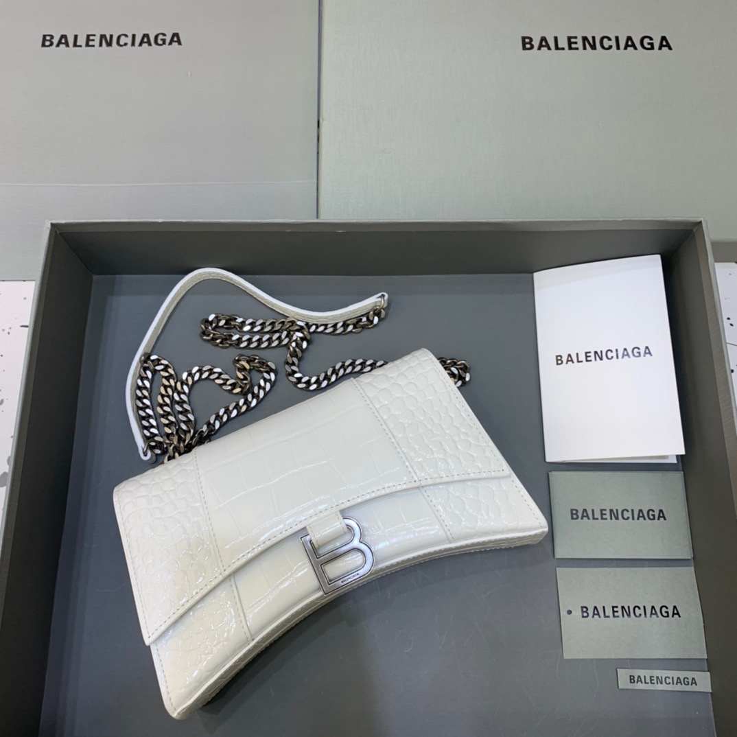 Balenciaga Hourglass Wallet On Chain in White, For Women, Women’s Bags 9in/23cm