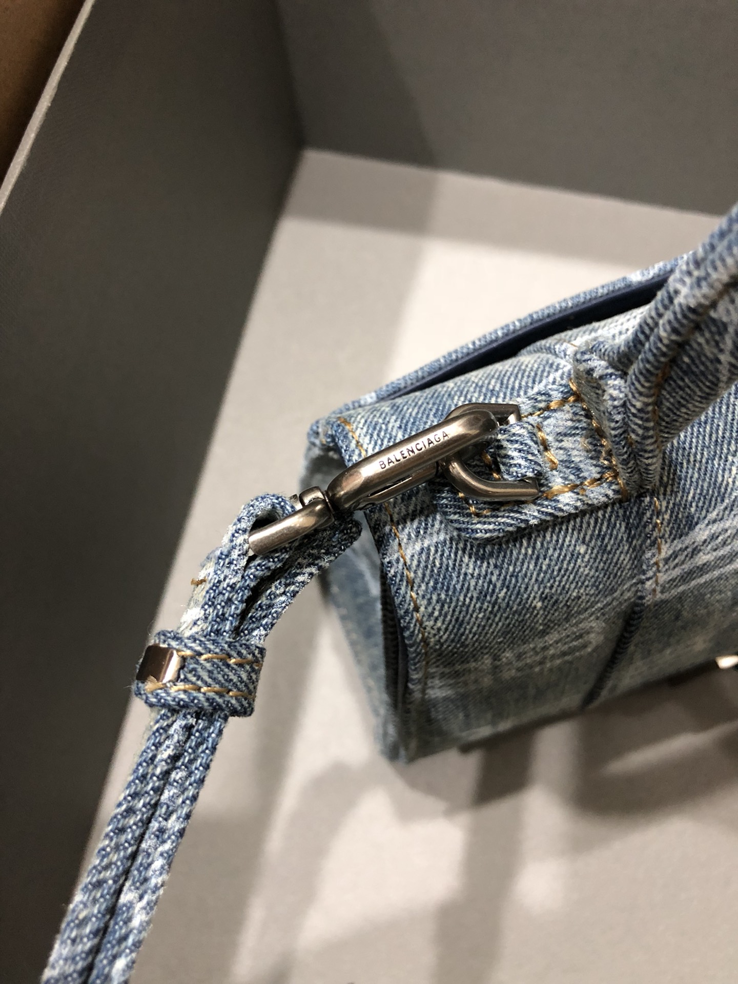 Balenciaga Hourglass XS Handbag Bb Monogram Bleached Denim In Blue For Women 7in/19cm