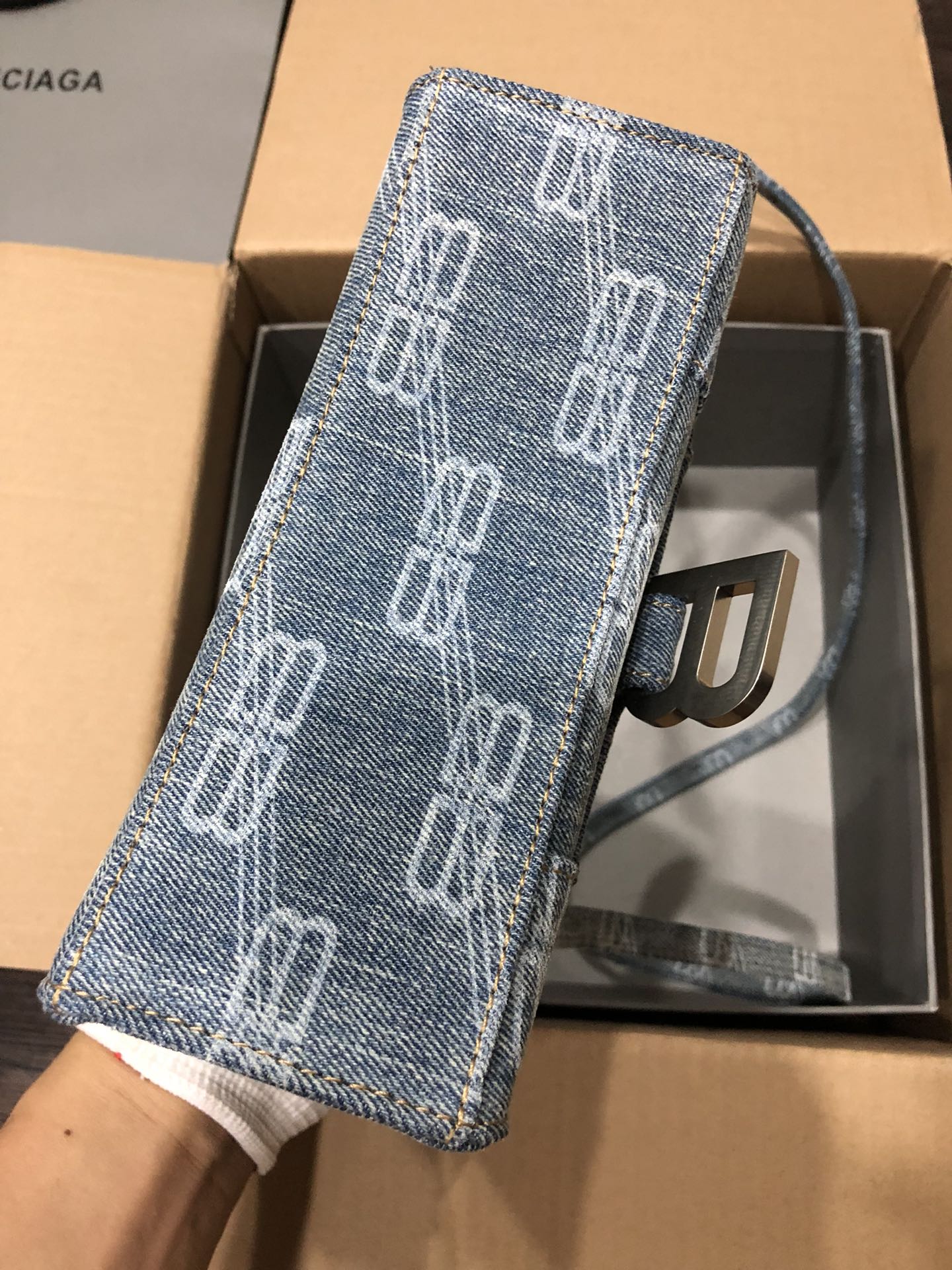 Balenciaga Hourglass XS Handbag Bb Monogram Bleached Denim In Blue For Women 7in/19cm