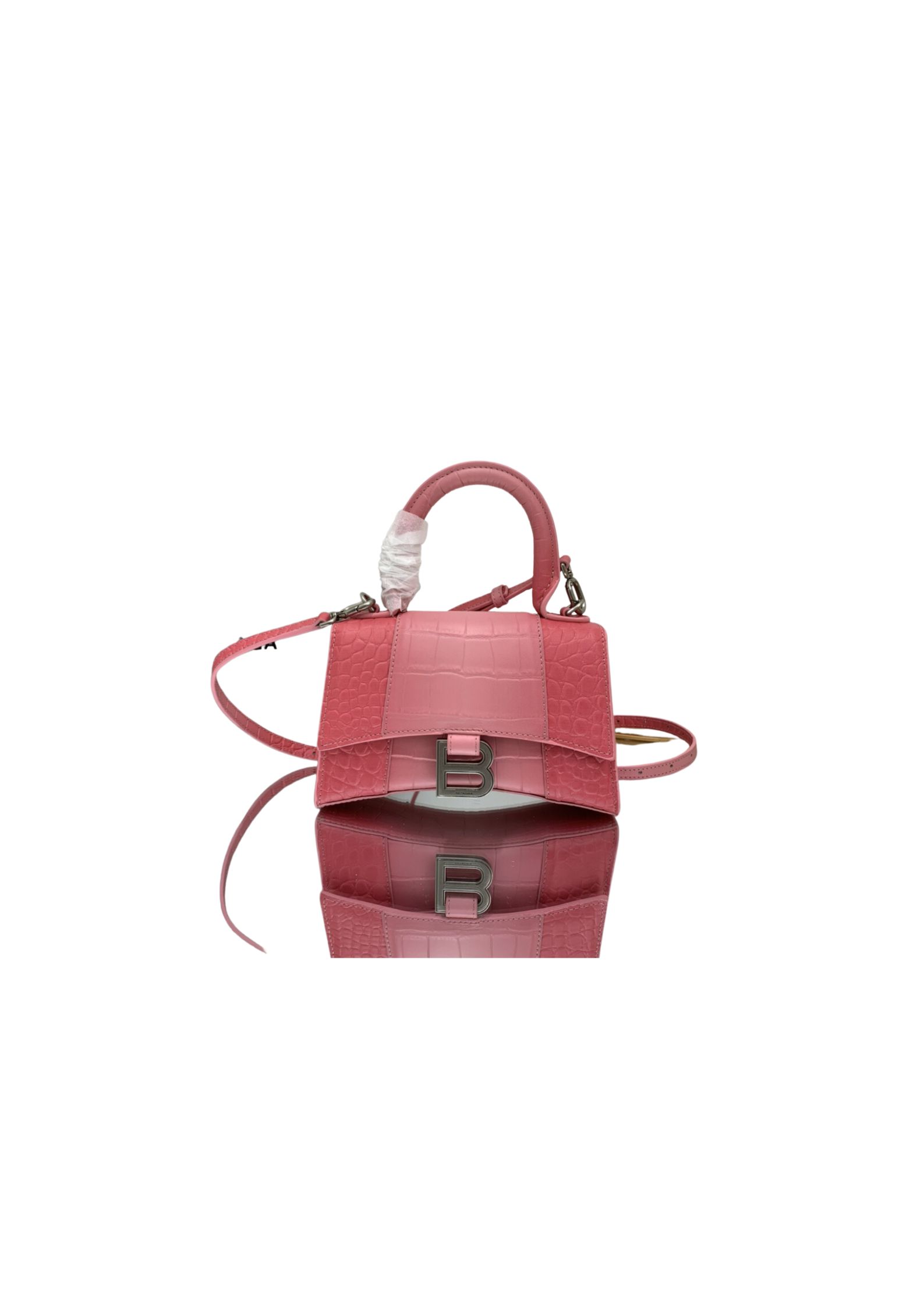Balenciaga Hourglass XS Handbag Embossed In Pink/Brown For Women 7in/19cm