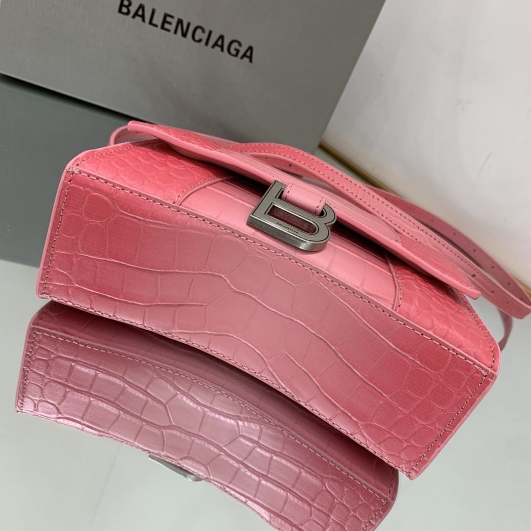 Balenciaga Hourglass XS Handbag Embossed In Pink/Brown For Women 7in/19cm