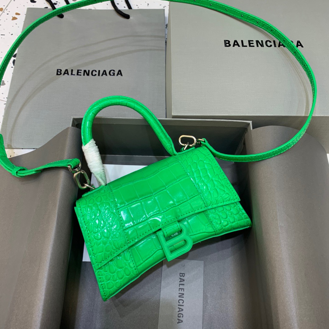 Balenciaga Hourglass XS Handbag In Bright Green, For Women, Women’s Bags 7.4in/19cm 5928331U6AK3809