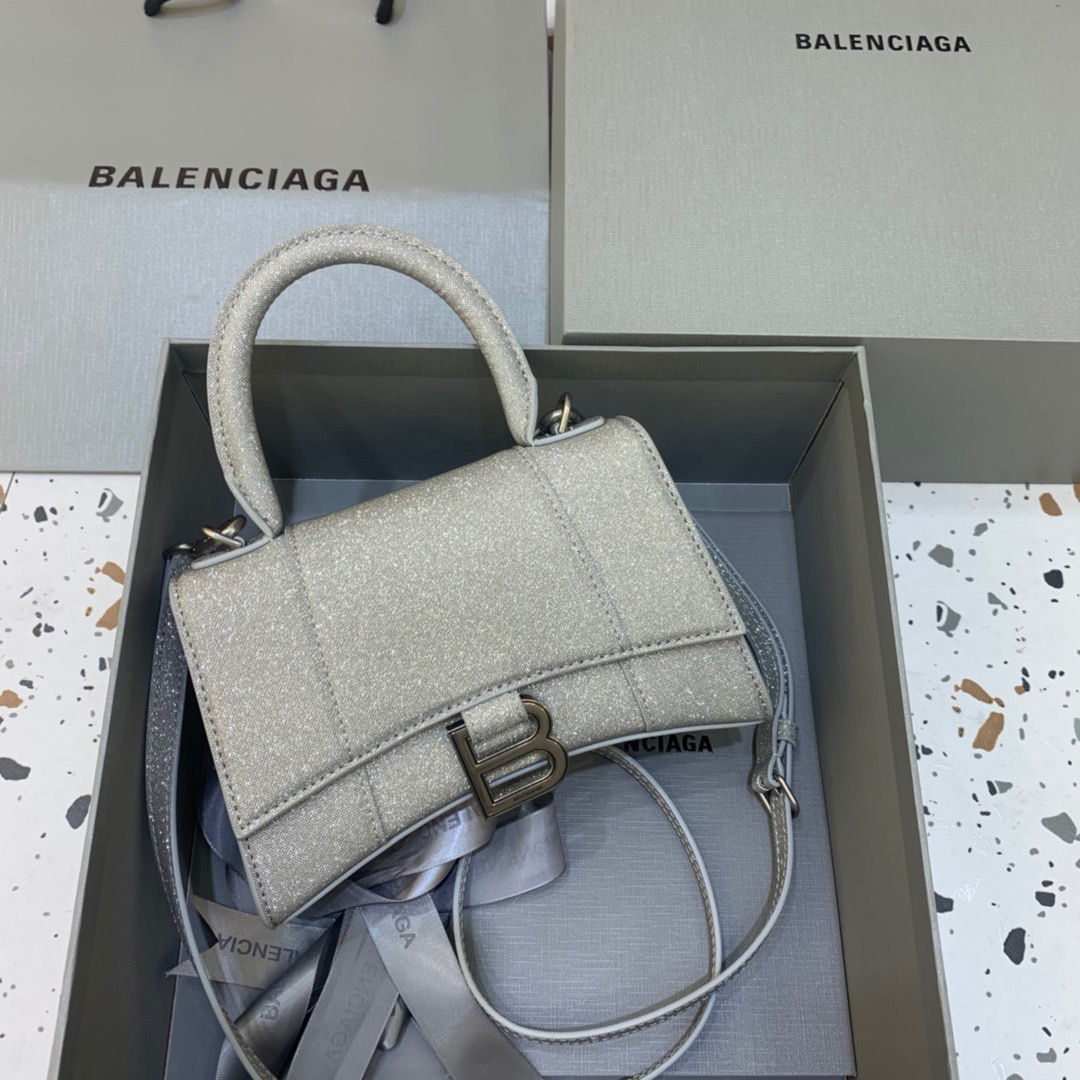 Balenciaga Hourglass XS Handbag In Grey, For Women, Women’s Bags 7.4in/19cm 5928332102G1501