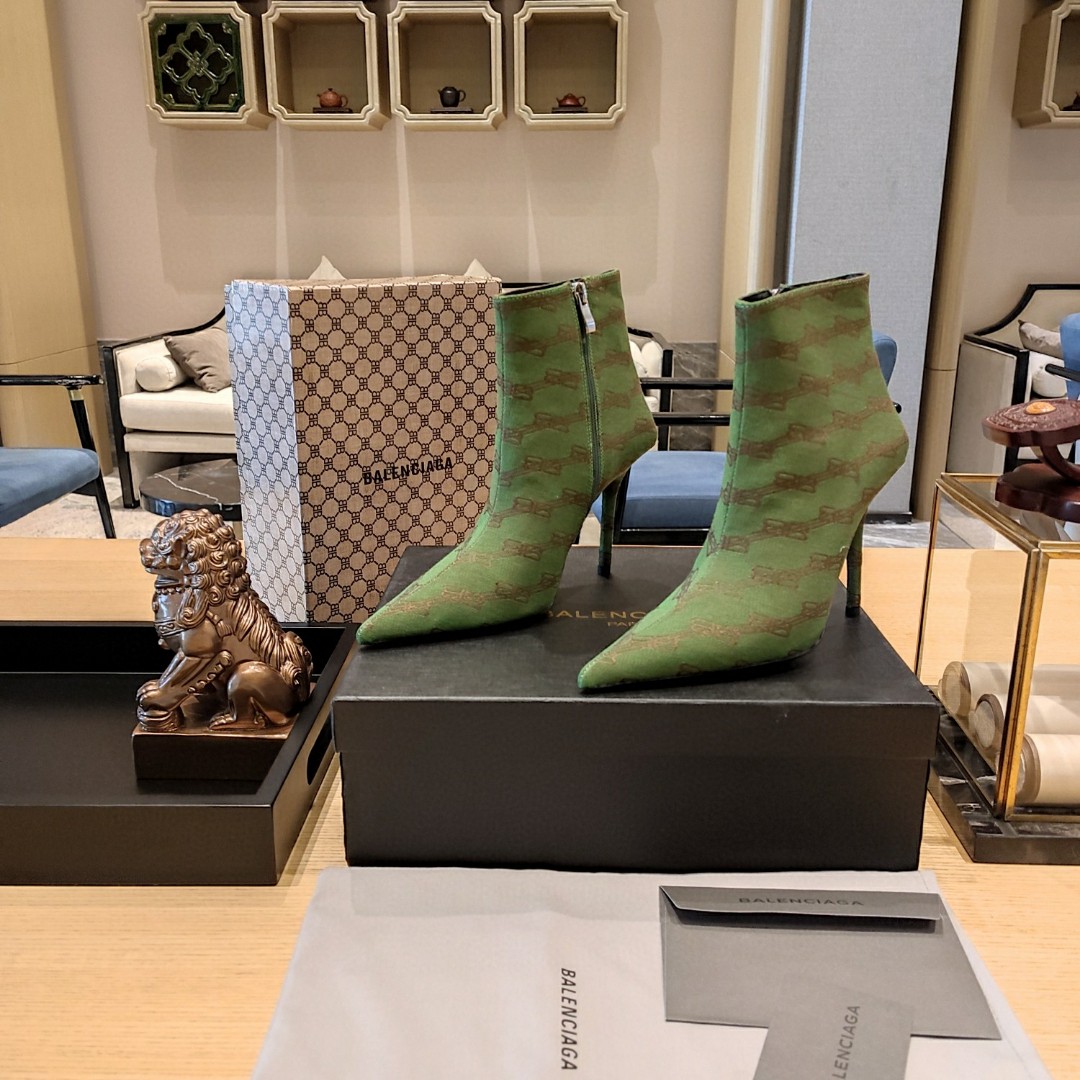 Balenciaga Knife Ankle Boots Green For Women