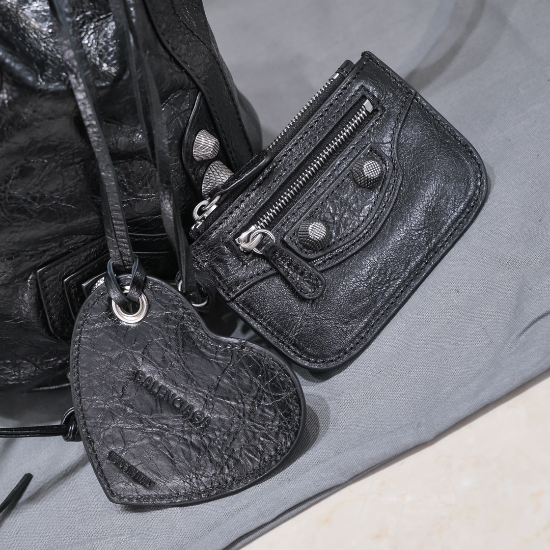 Balenciaga Le Cagole Small Bucket Bag In Black/Dark Blue/Sliver Tone For Women 11.8in/30 cm 7024321VG9Y1000