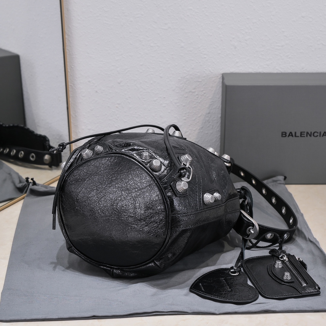 Balenciaga Le Cagole Small Bucket Bag In Black/Dark Blue/Sliver Tone For Women 11.8in/30 cm 7024321VG9Y1000