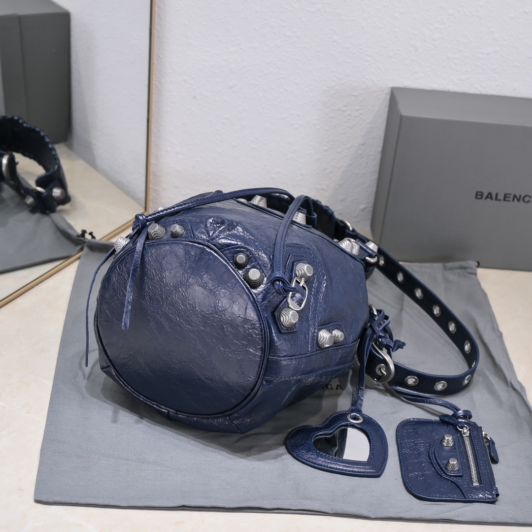 Balenciaga Le Cagole Small Bucket Bag In Black/Dark Blue/Sliver Tone For Women 11.8in/30 cm 7024321VG9Y1000