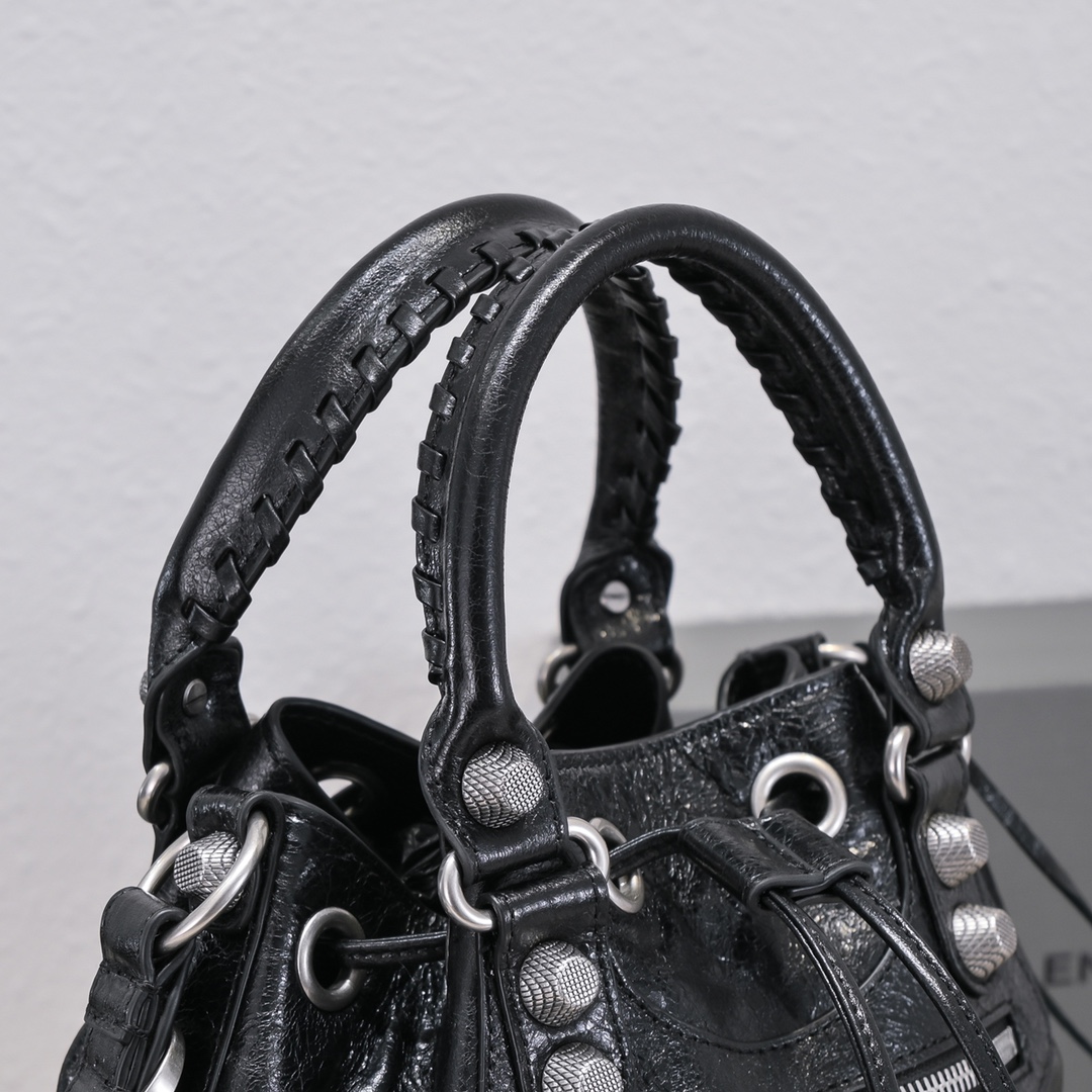 Balenciaga Le Cagole Small Bucket Bag In Black/Dark Blue/Sliver Tone For Women 11.8in/30 cm 7024321VG9Y1000