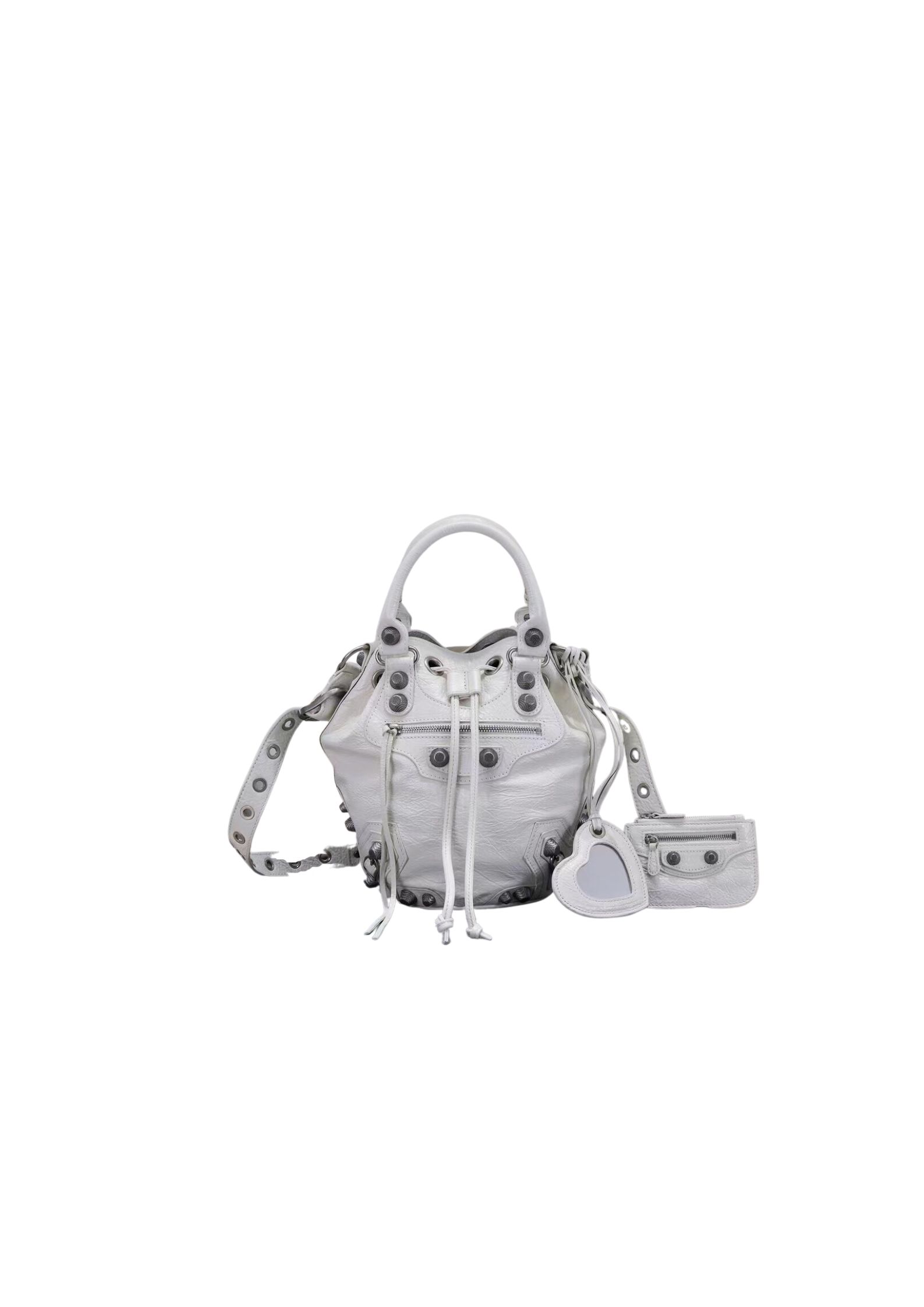 Balenciaga Le Cagole Small Bucket Bag In White/Black/Purple For Women 11.8in/30 cm