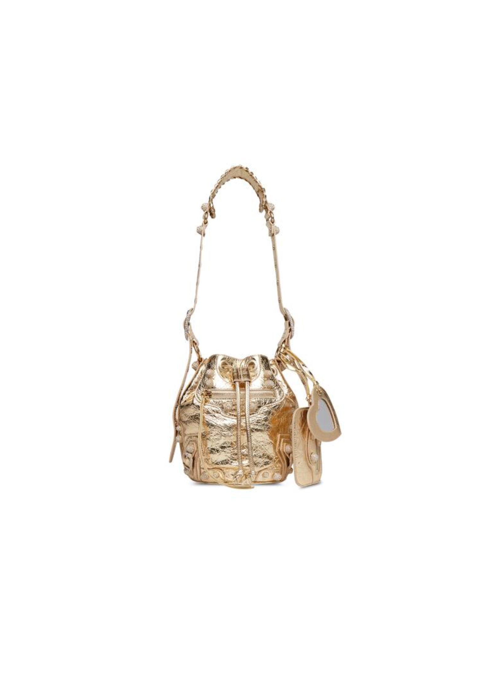 Balenciaga Le Cagole Xs Bucket Bag Metallized With Rhinestones In Gold Tone For Women 7.8in/20 cm 702431210D48006