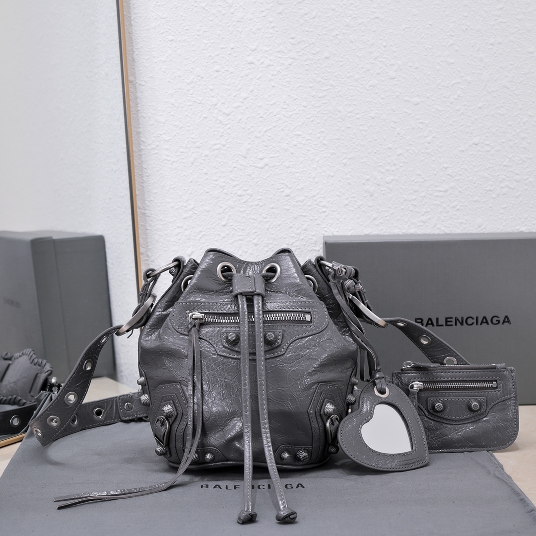 Balenciaga Le Cagole Xs Bucket Bag White/Black/Light Black/Grey/Light Grey For Women 7.8in/20 cm 7024311VG9Y9104