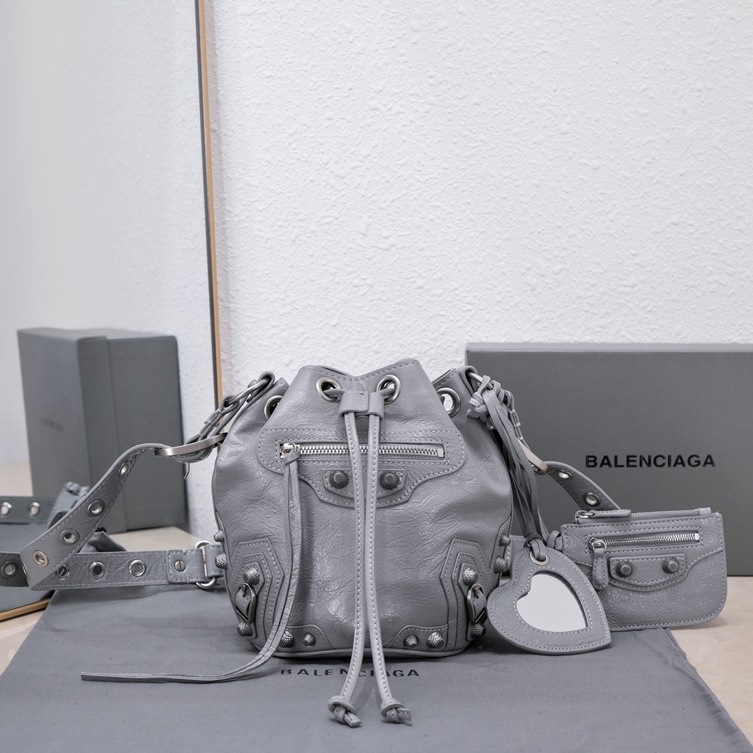 Balenciaga Le Cagole Xs Bucket Bag White/Black/Light Black/Grey/Light Grey For Women 7.8in/20 cm 7024311VG9Y9104