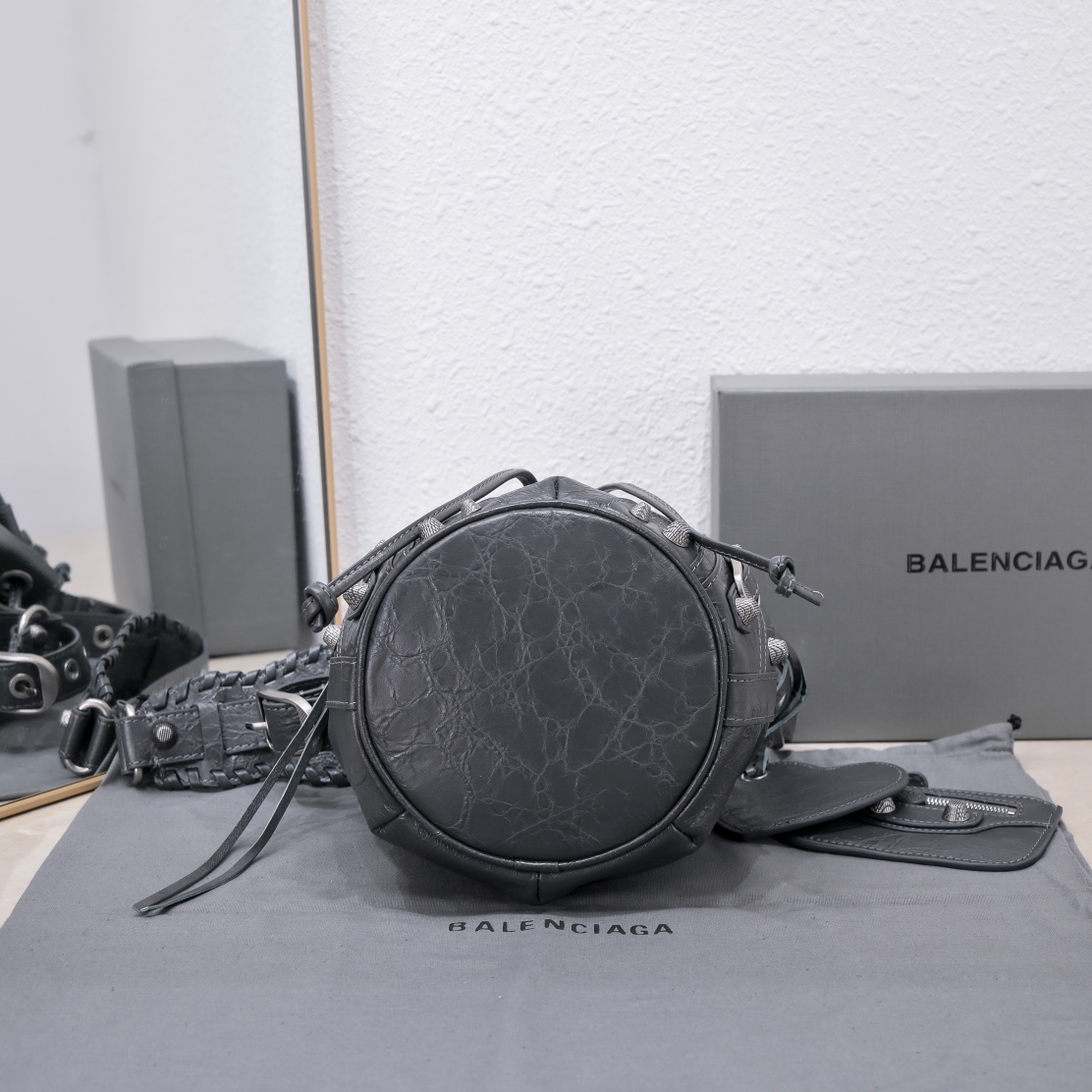 Balenciaga Le Cagole Xs Bucket Bag White/Black/Light Black/Grey/Light Grey For Women 7.8in/20 cm 7024311VG9Y9104