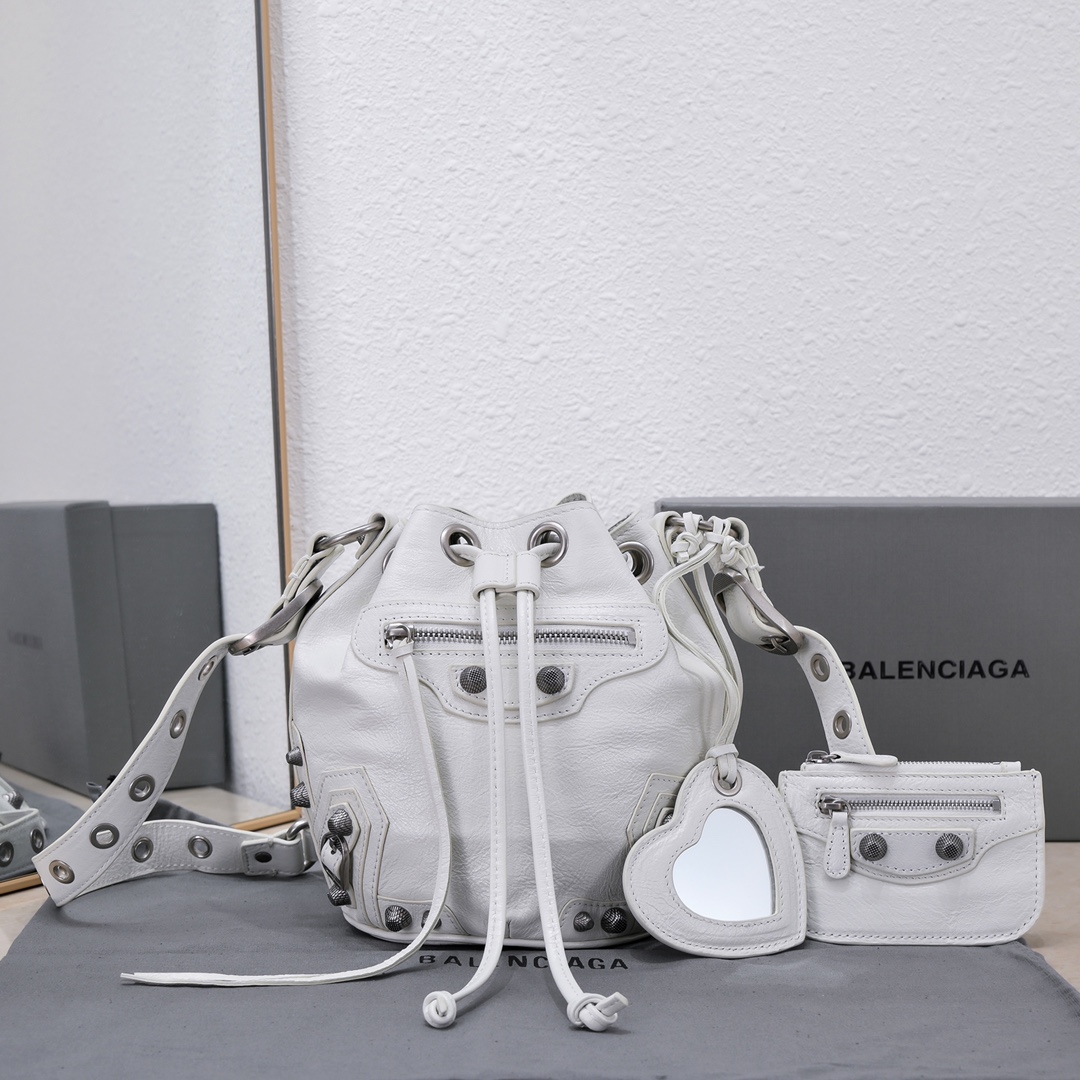 Balenciaga Le Cagole Xs Bucket Bag White/Black/Light Black/Grey/Light Grey For Women 7.8in/20 cm 7024311VG9Y9104