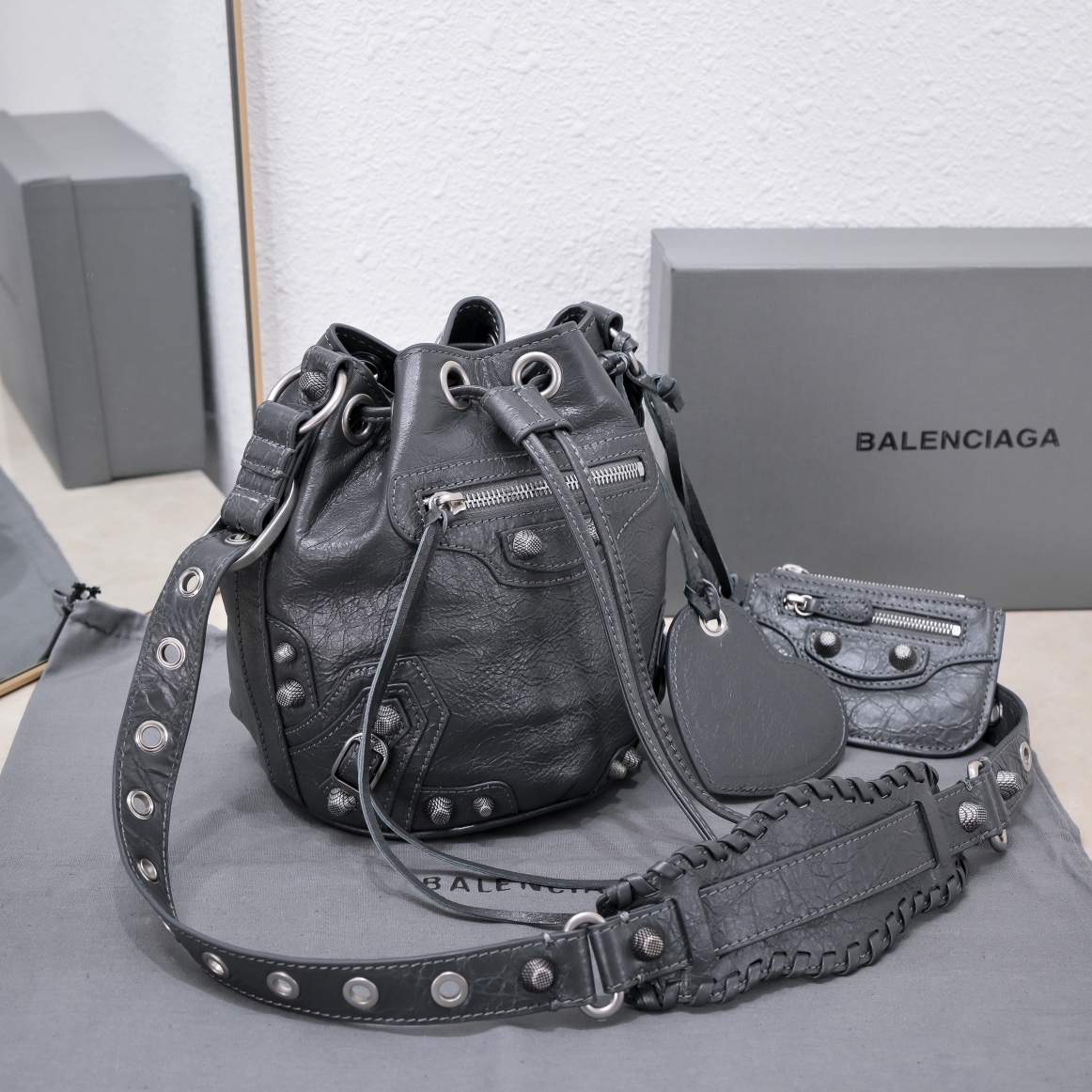 Balenciaga Le Cagole Xs Bucket Bag White/Black/Light Black/Grey/Light Grey For Women 7.8in/20 cm 7024311VG9Y9104