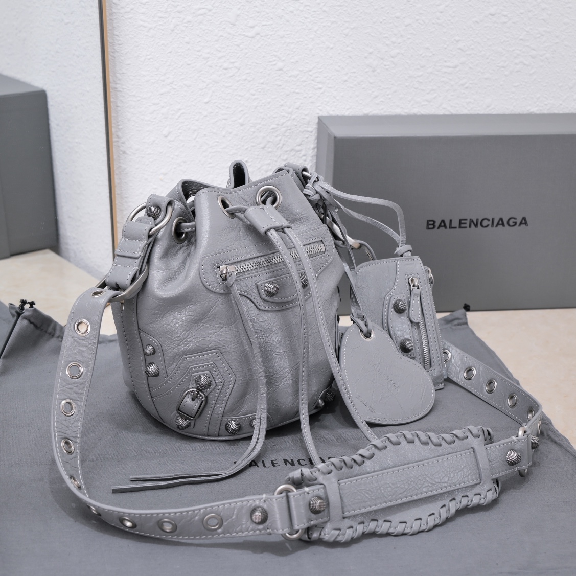 Balenciaga Le Cagole Xs Bucket Bag White/Black/Light Black/Grey/Light Grey For Women 7.8in/20 cm 7024311VG9Y9104