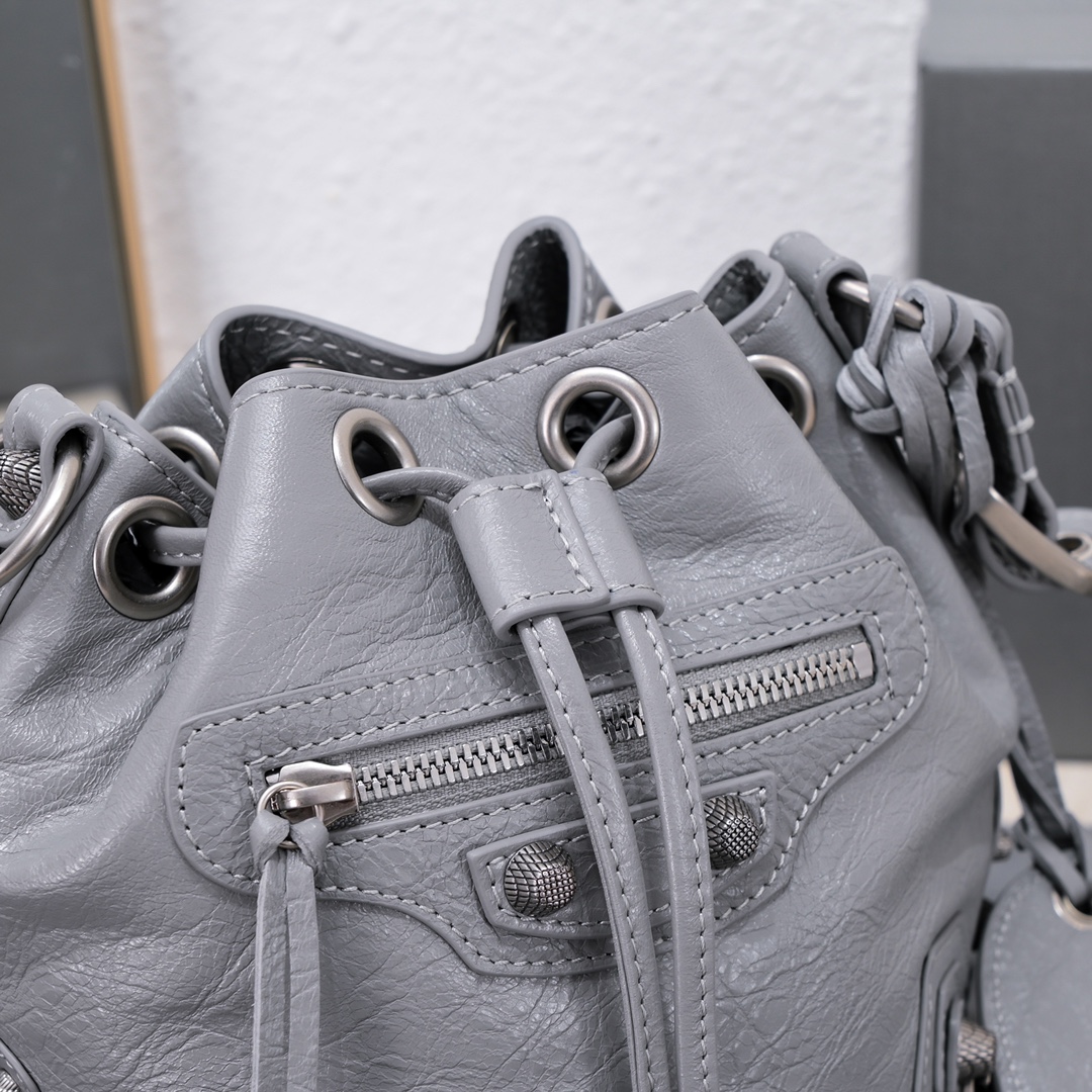Balenciaga Le Cagole Xs Bucket Bag White/Black/Light Black/Grey/Light Grey For Women 7.8in/20 cm 7024311VG9Y9104