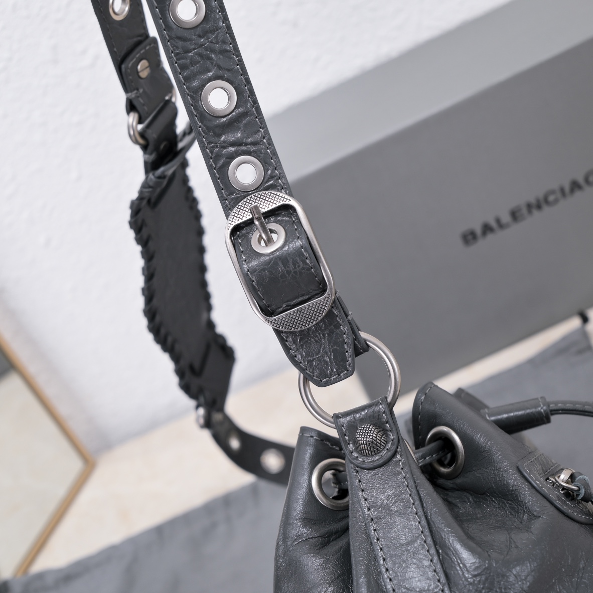 Balenciaga Le Cagole Xs Bucket Bag White/Black/Light Black/Grey/Light Grey For Women 7.8in/20 cm 7024311VG9Y9104