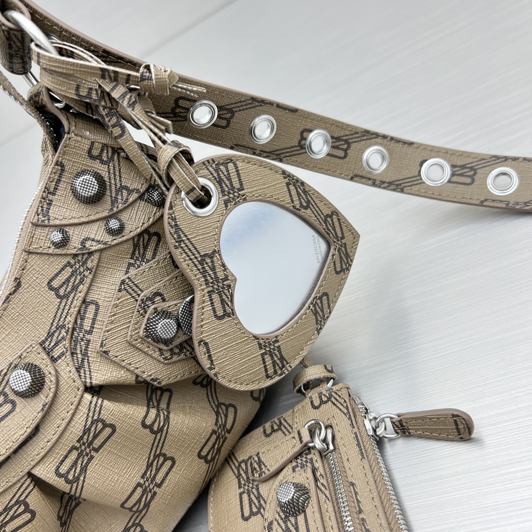 Balenciaga Le Cagole XS Shoulder Bag Bb Monogram Coated Canvas In Beige For Women 10.2 in/26 cm