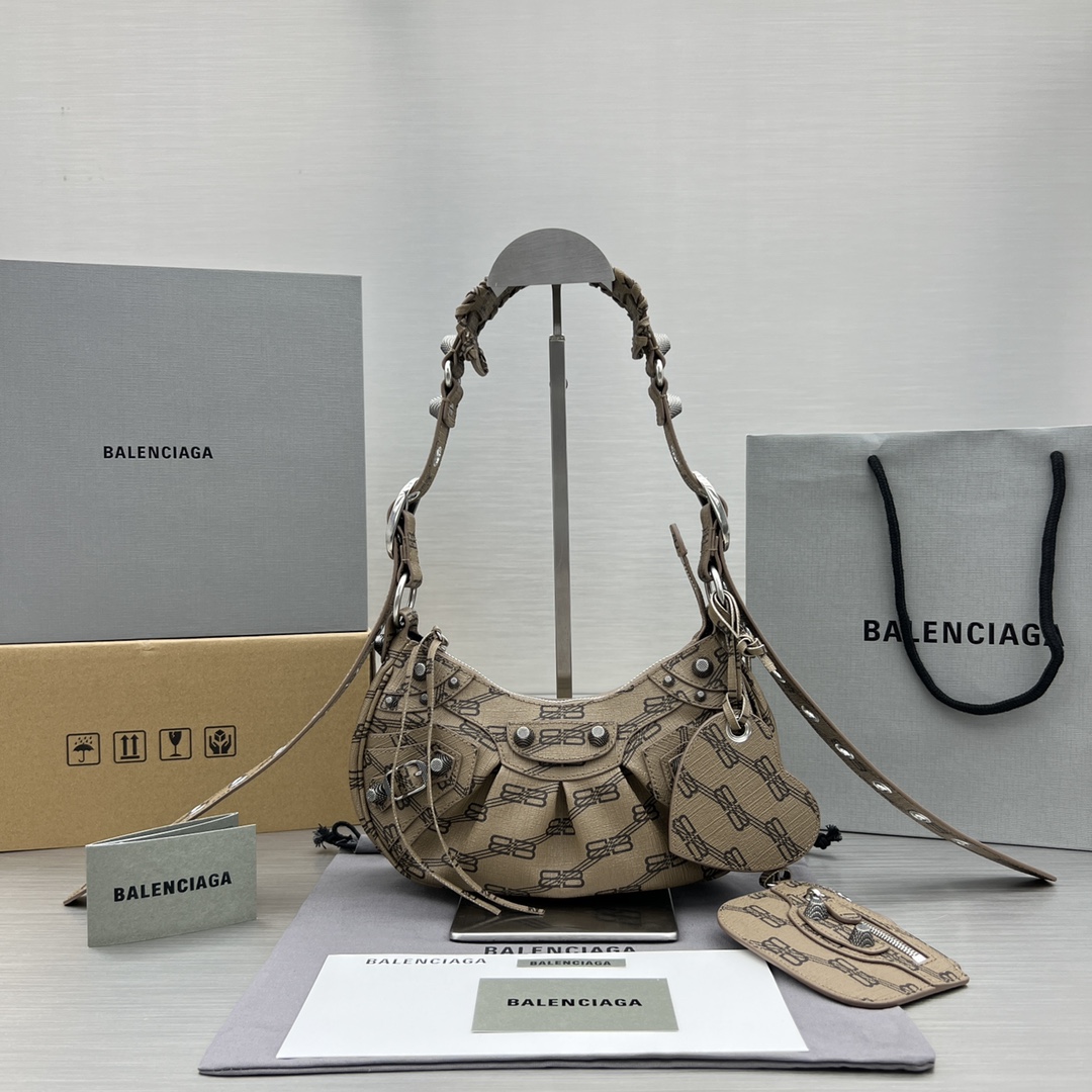 Balenciaga Le Cagole XS Shoulder Bag Bb Monogram Coated Canvas In Beige For Women 10.2 in/26 cm