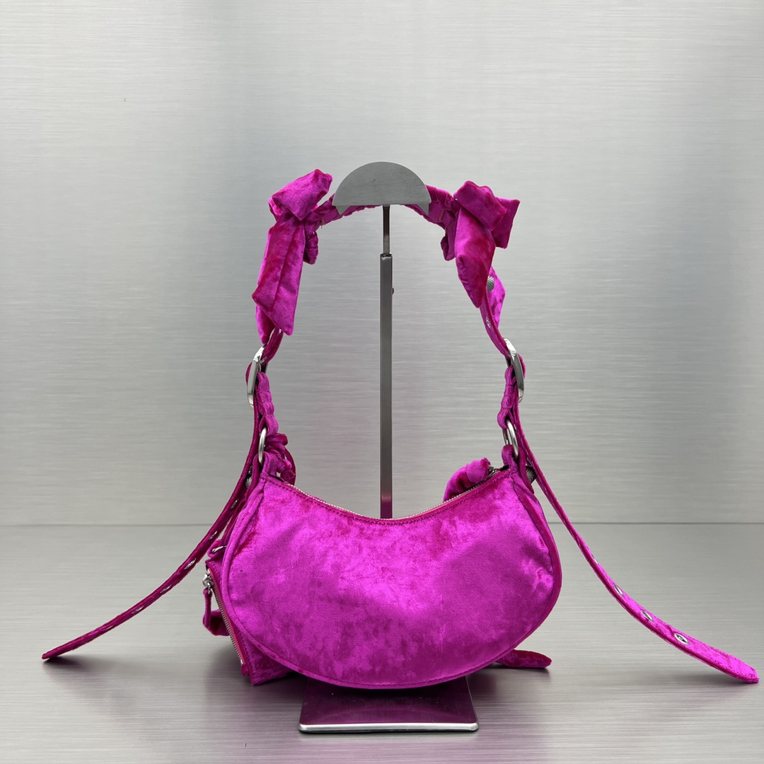 Balenciaga Le Cagole Xs Velvet Bow Shoulder Bag Pink/Blue/Black For Women 10.2 in/26 cm