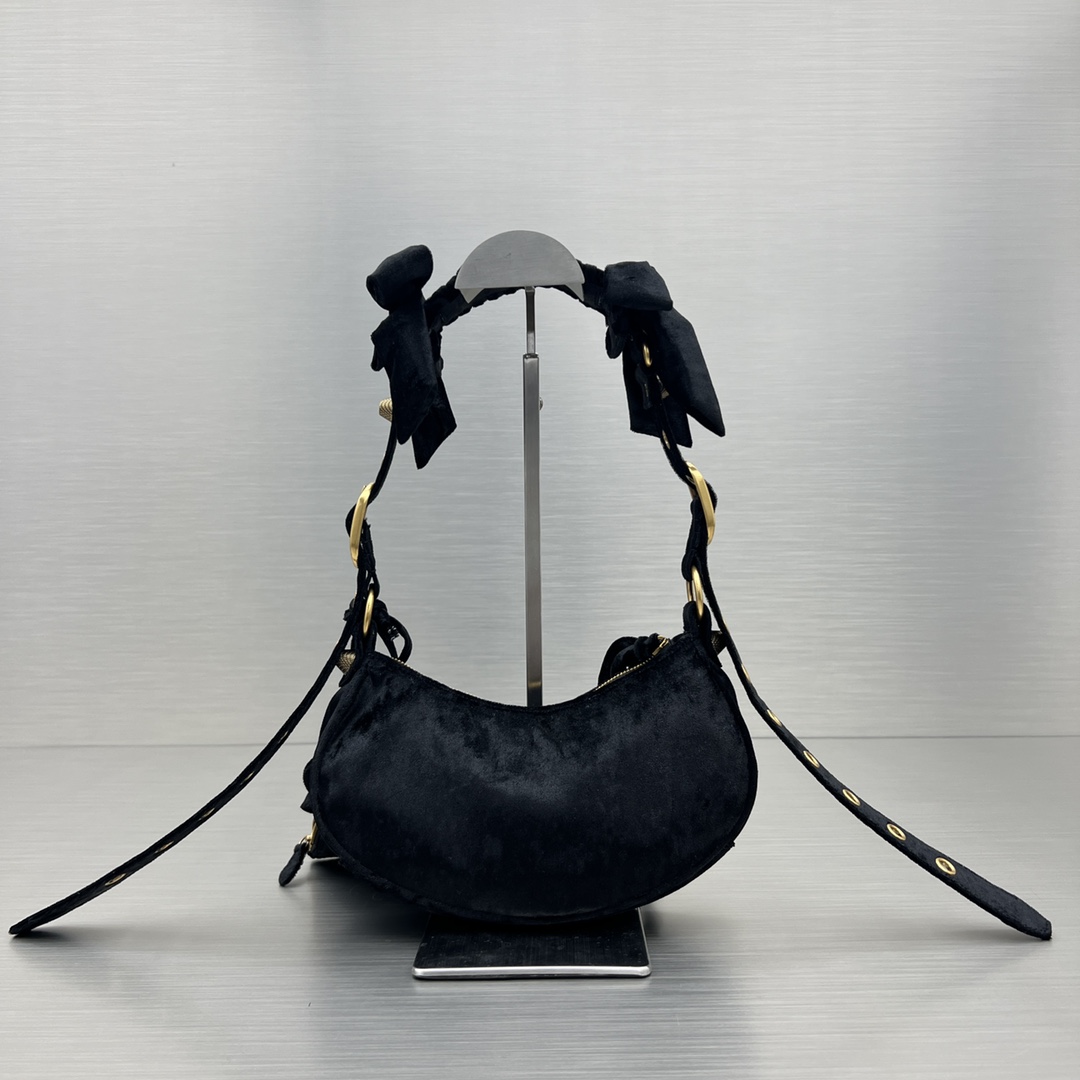 Balenciaga Le Cagole Xs Velvet Bow Shoulder Bag Pink/Blue/Black For Women 10.2 in/26 cm